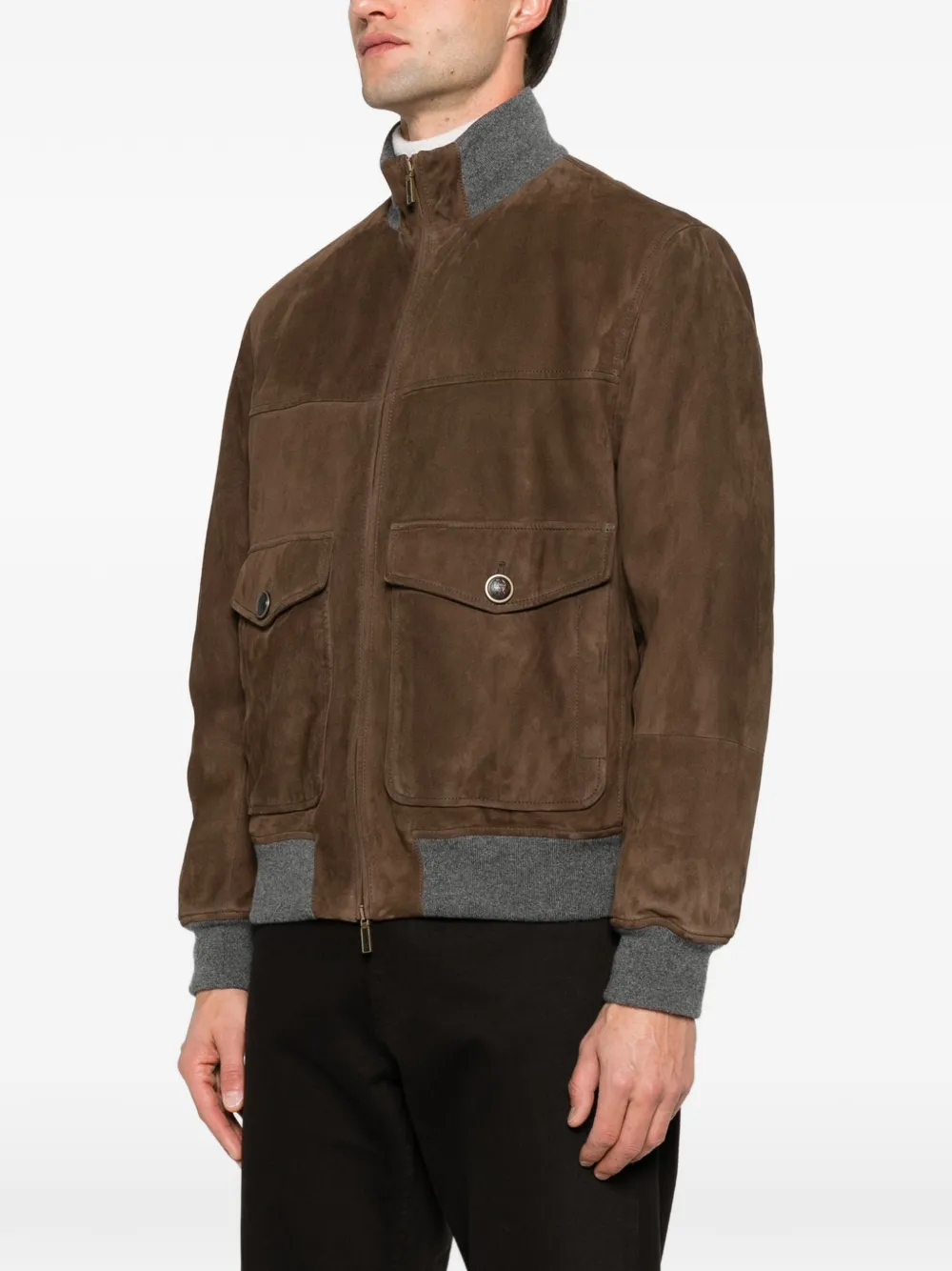 Brunello Cucinelli suede-finish panelled jacket Bruin