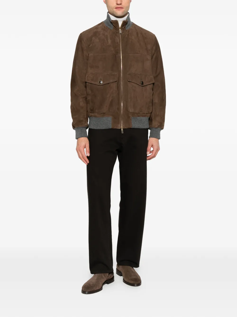 Brunello Cucinelli suede-finish panelled jacket Bruin