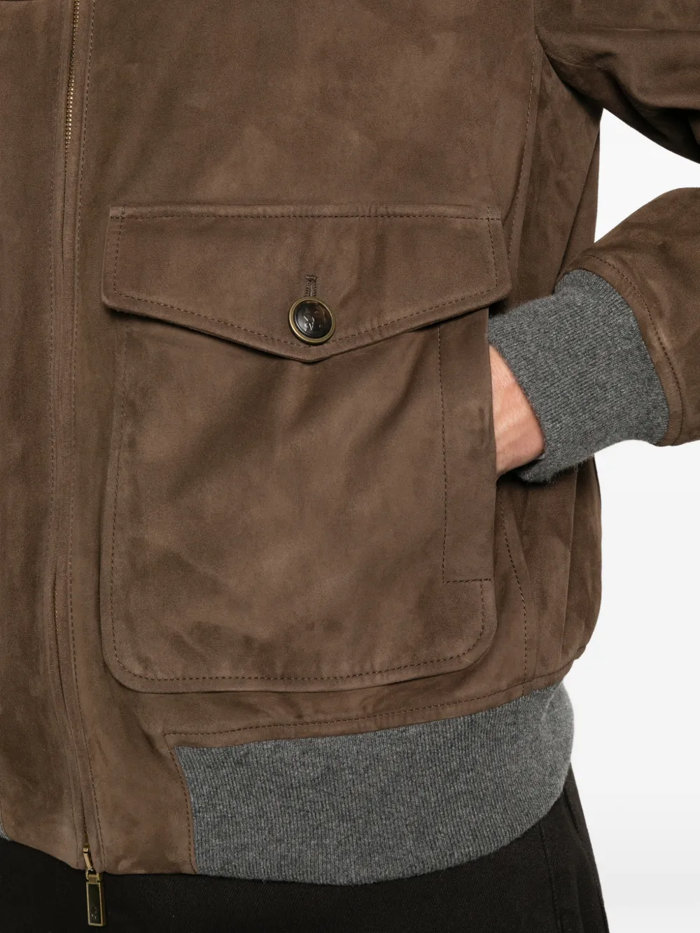Brunello Cucinelli suede-finish panelled jacket Bruin