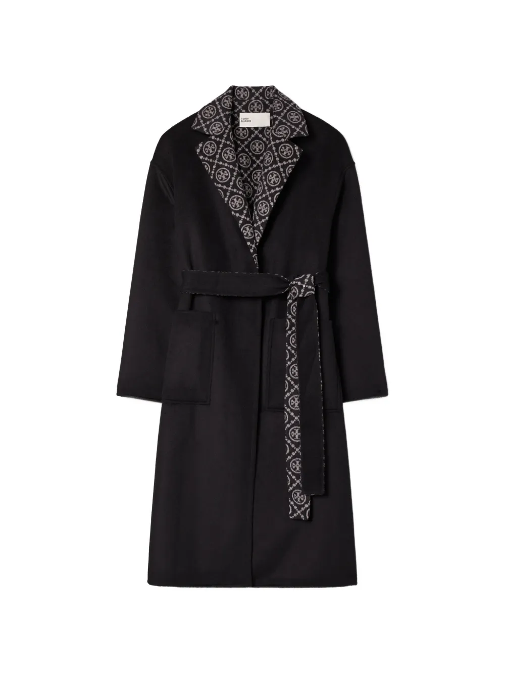 Tory Burch T Monogram wool wrap coat - Noir