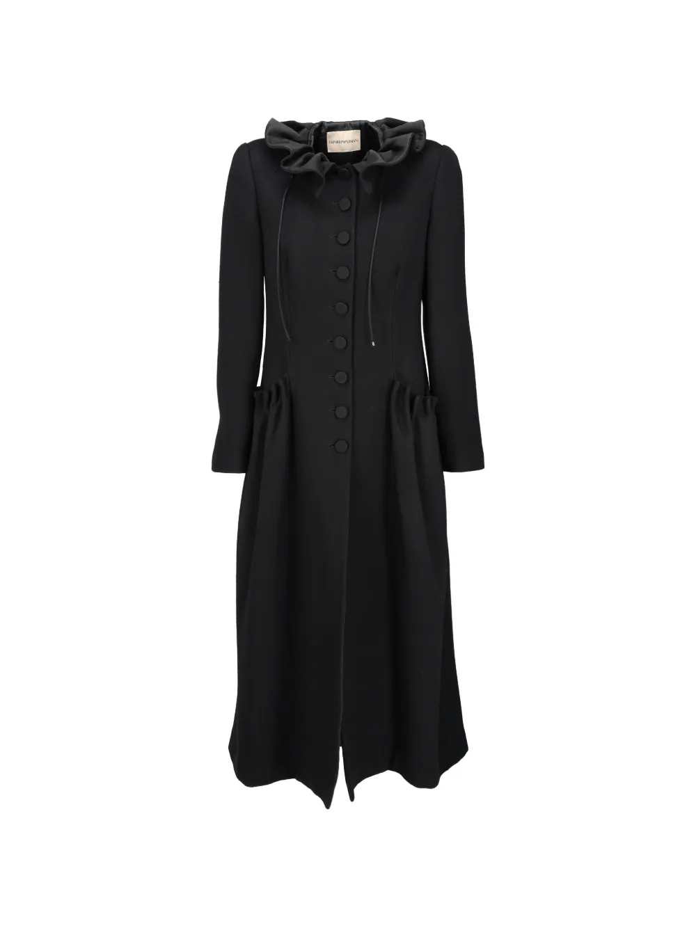 Emporio Armani Pre-Owned ruffle-collar button-up coat - Black