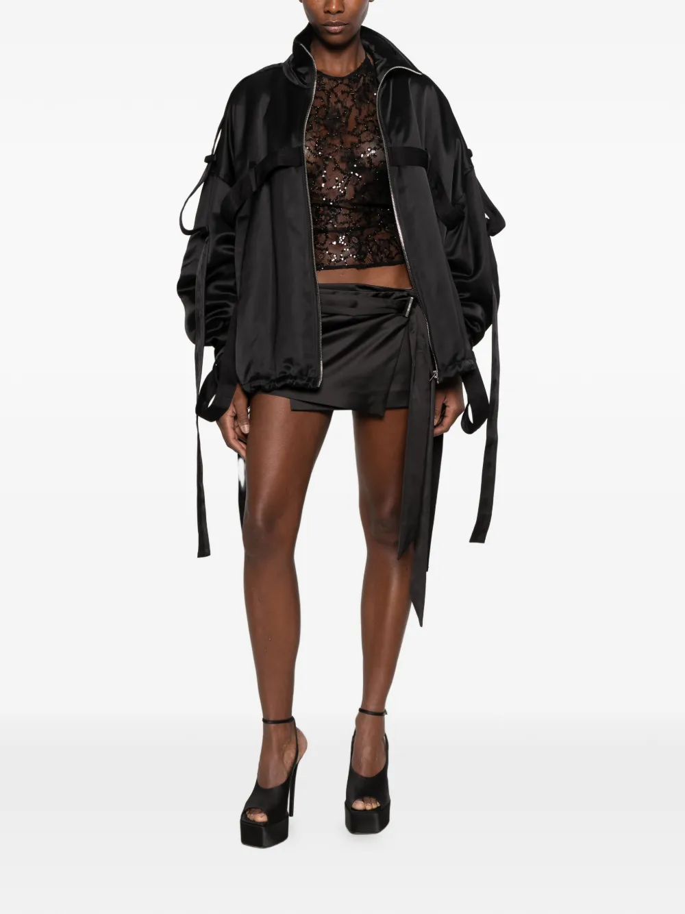 The Attico buckle-strap oversized jacket Zwart