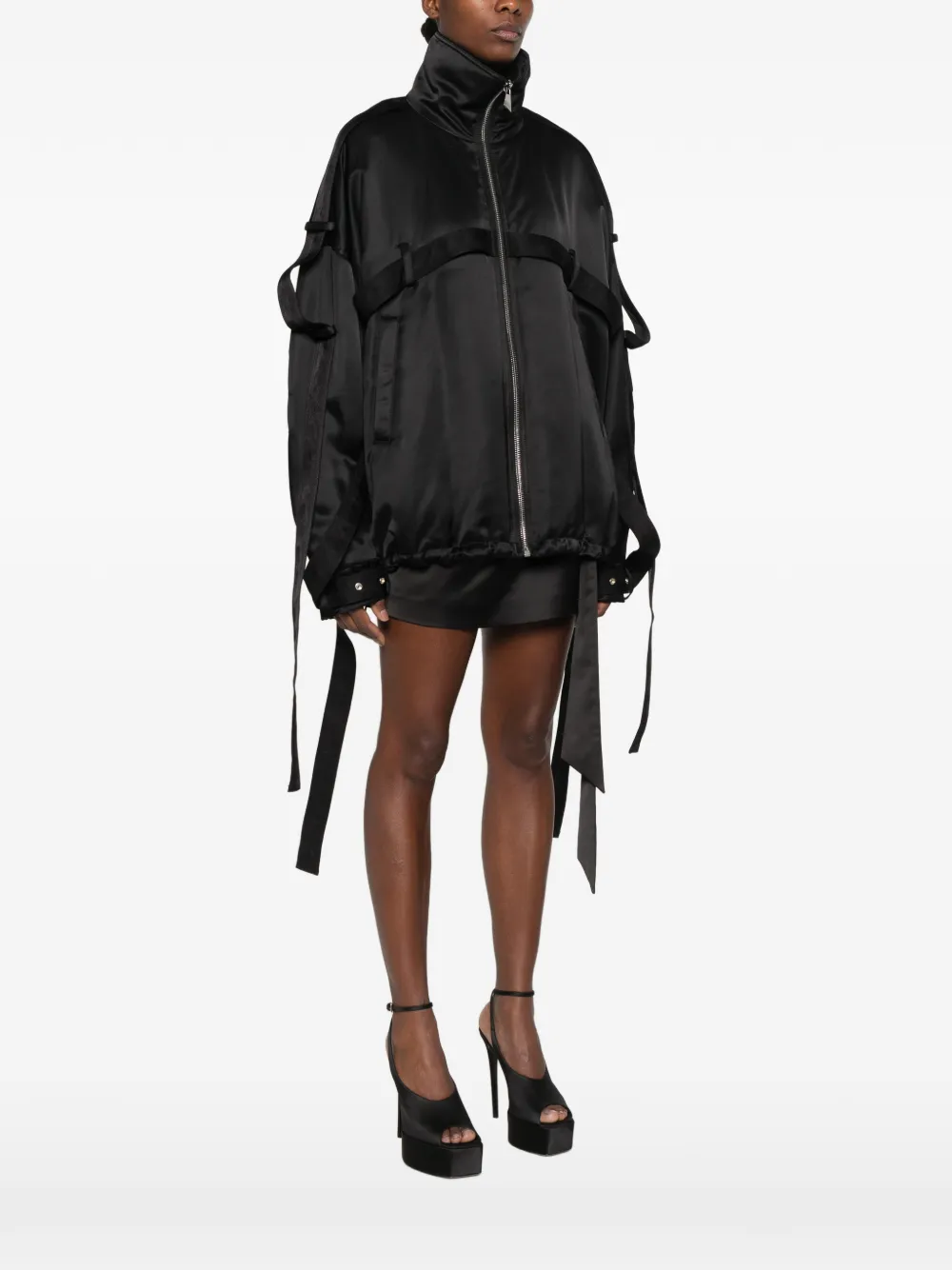 The Attico buckle-strap oversized jacket Zwart