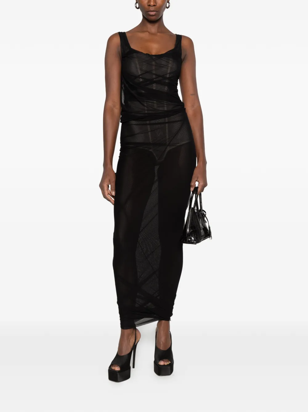 The Attico ruched sheer-mesh maxi dress Zwart