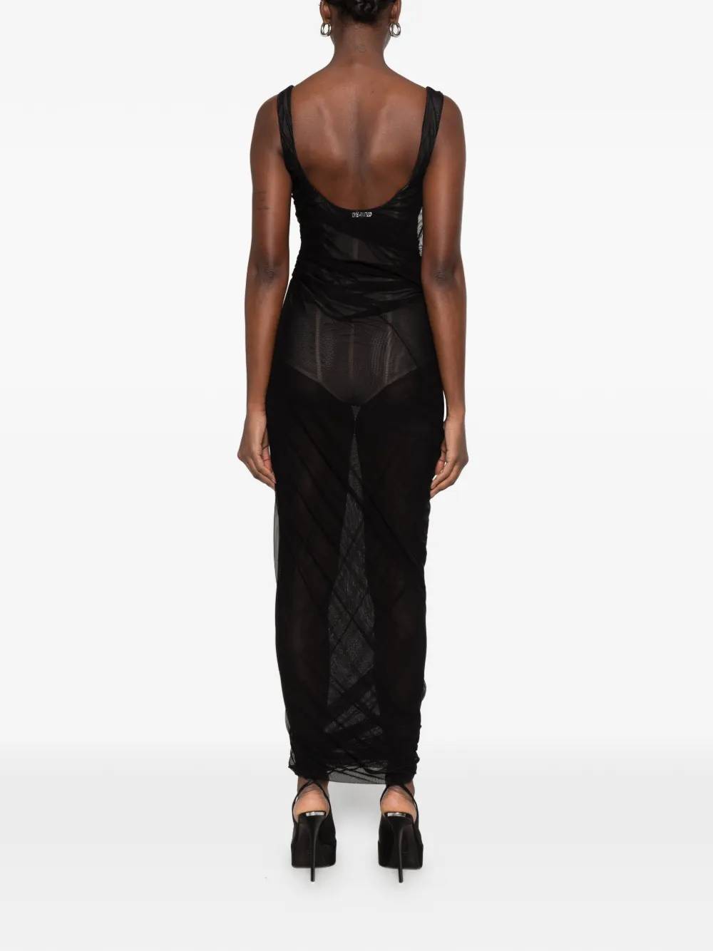 The Attico ruched sheer-mesh maxi dress Zwart