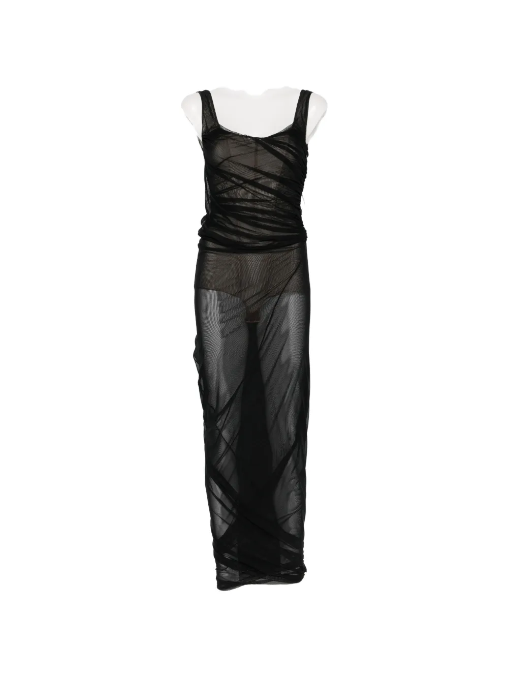 The Attico ruched sheer-mesh maxi dress - Nero