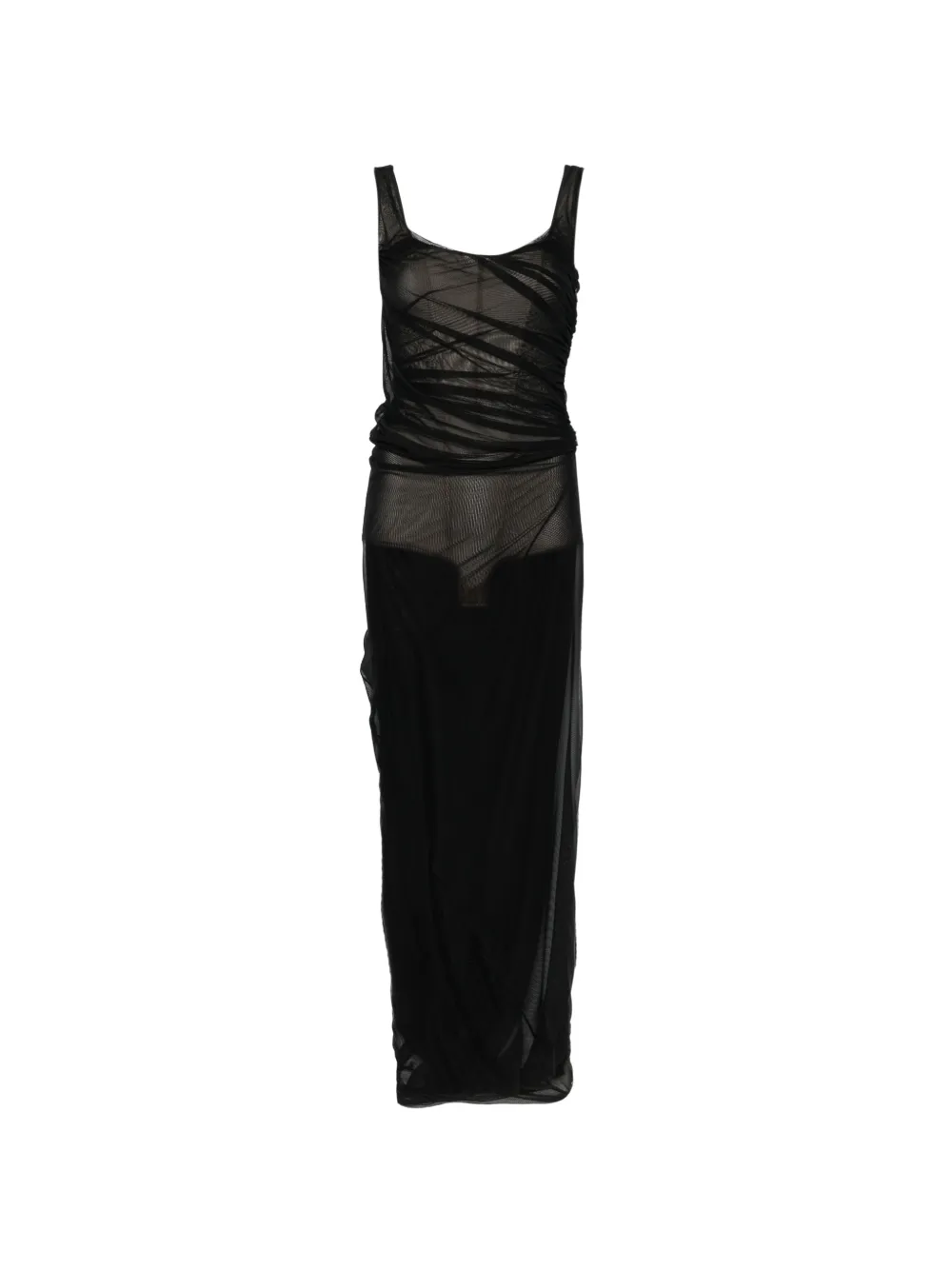 The Attico ruched sheer-mesh maxi dress Zwart