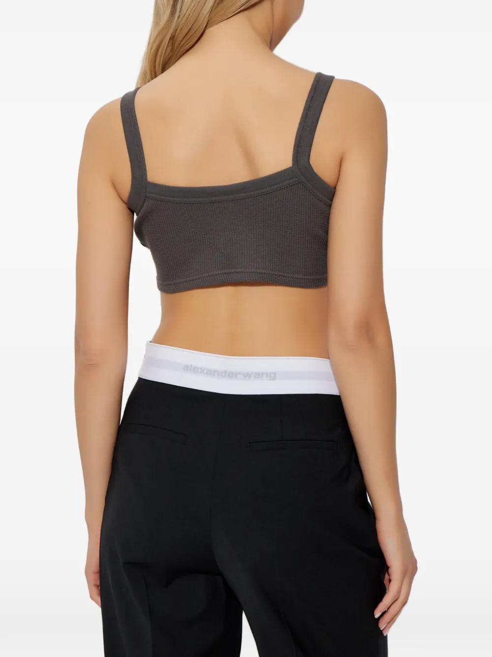 Alexander Wang Wafelgebreide cropped top met logopatch Grijs