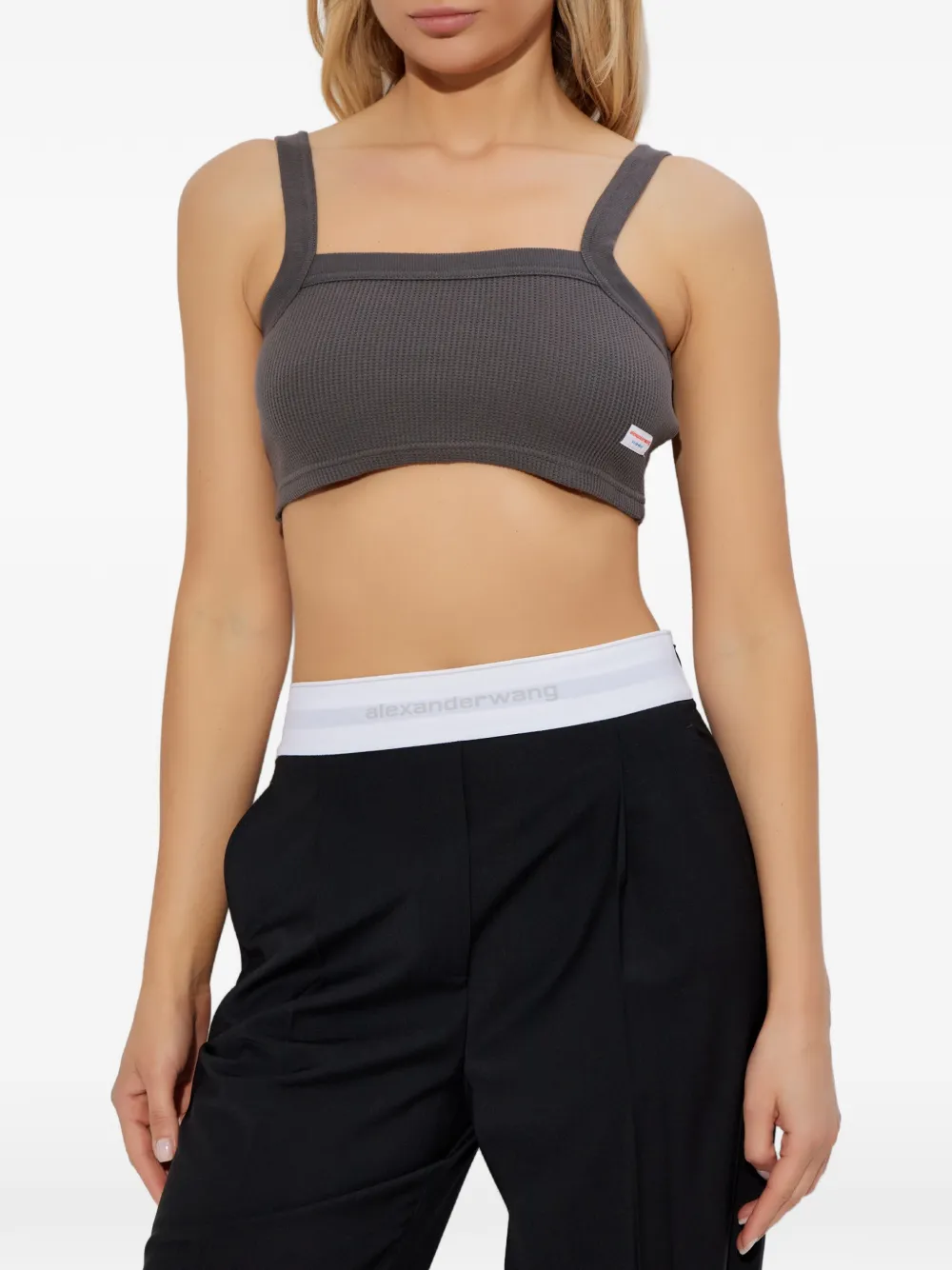 Alexander Wang Wafelgebreide cropped top met logopatch Grijs