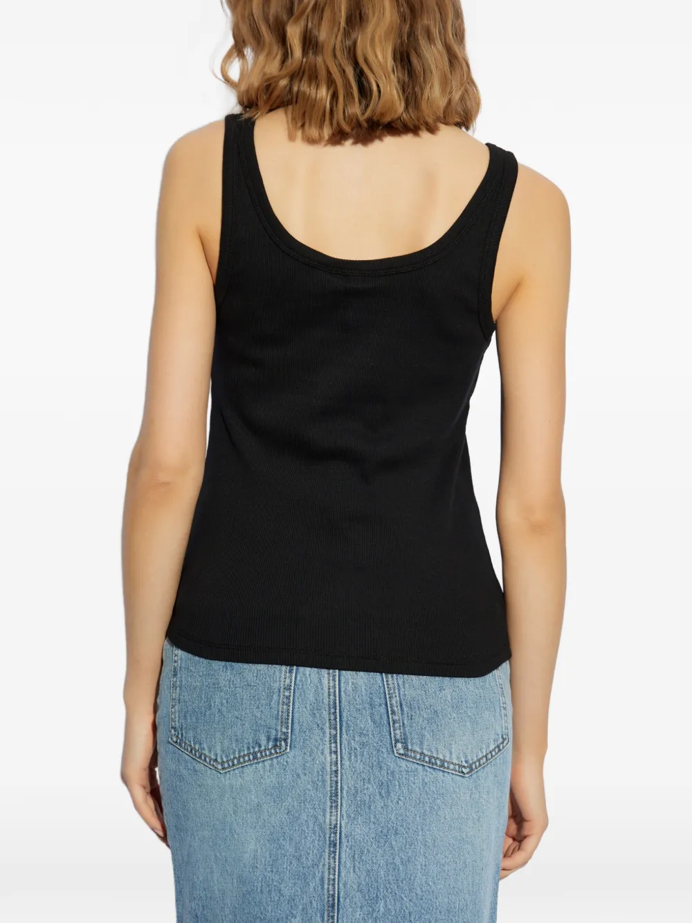 Gestuz ribbed logo-embroidered top Zwart