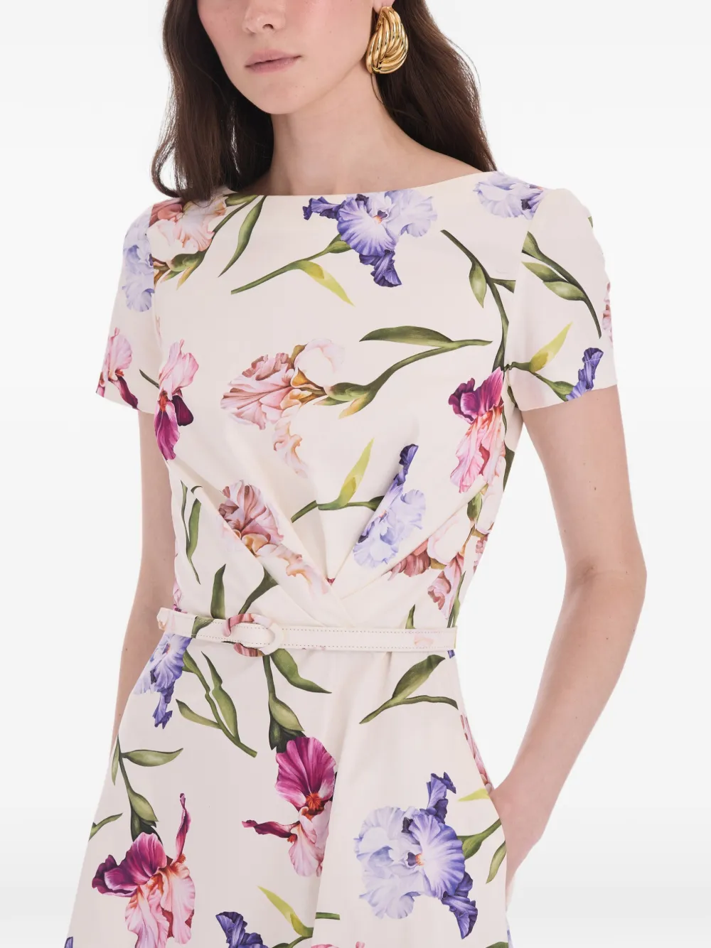 Oscar de la Renta floral-print belted midi dress Beige