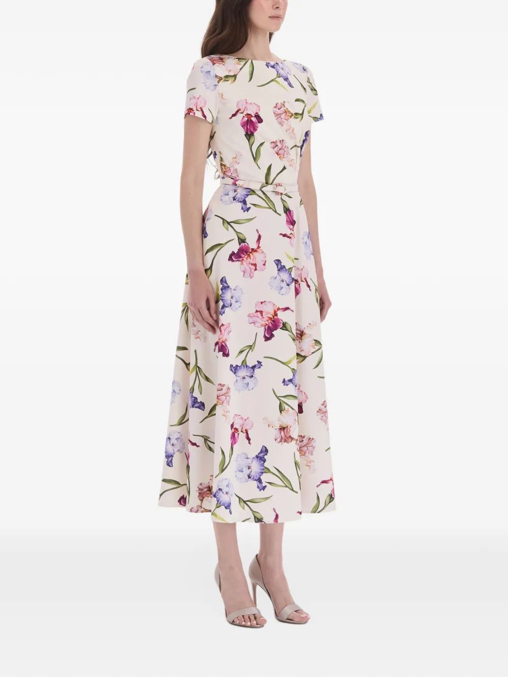 Oscar de la Renta floral-print belted midi dress Beige