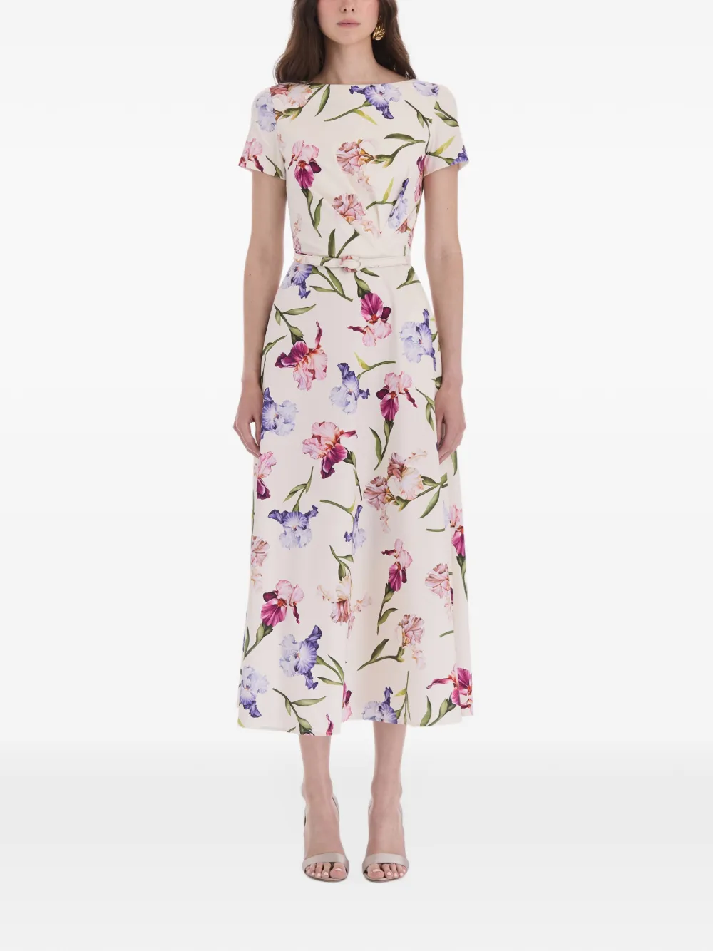 Oscar de la Renta floral-print belted midi dress Beige
