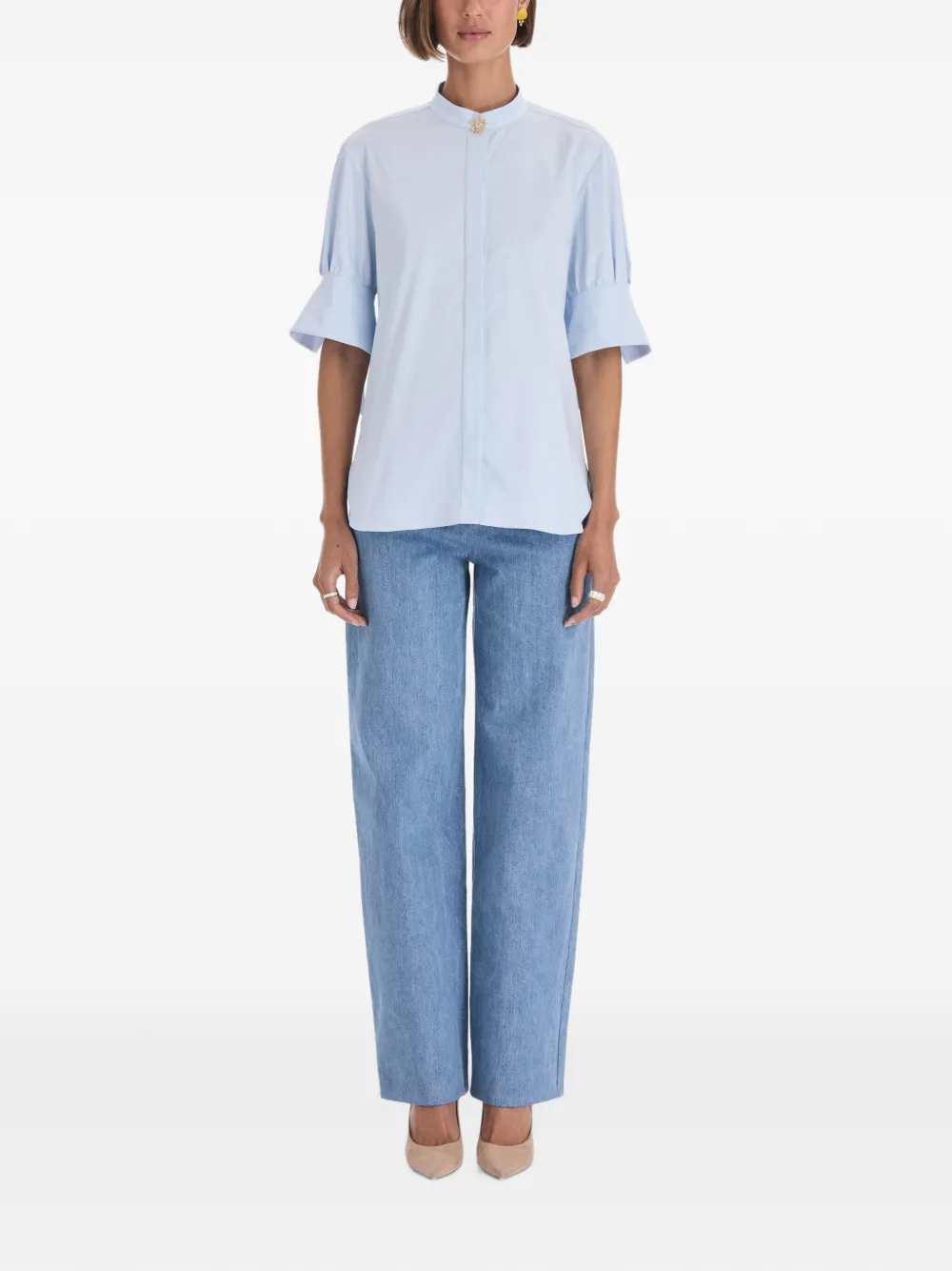 Oscar de la Renta bow-detail poplin blouse Blauw