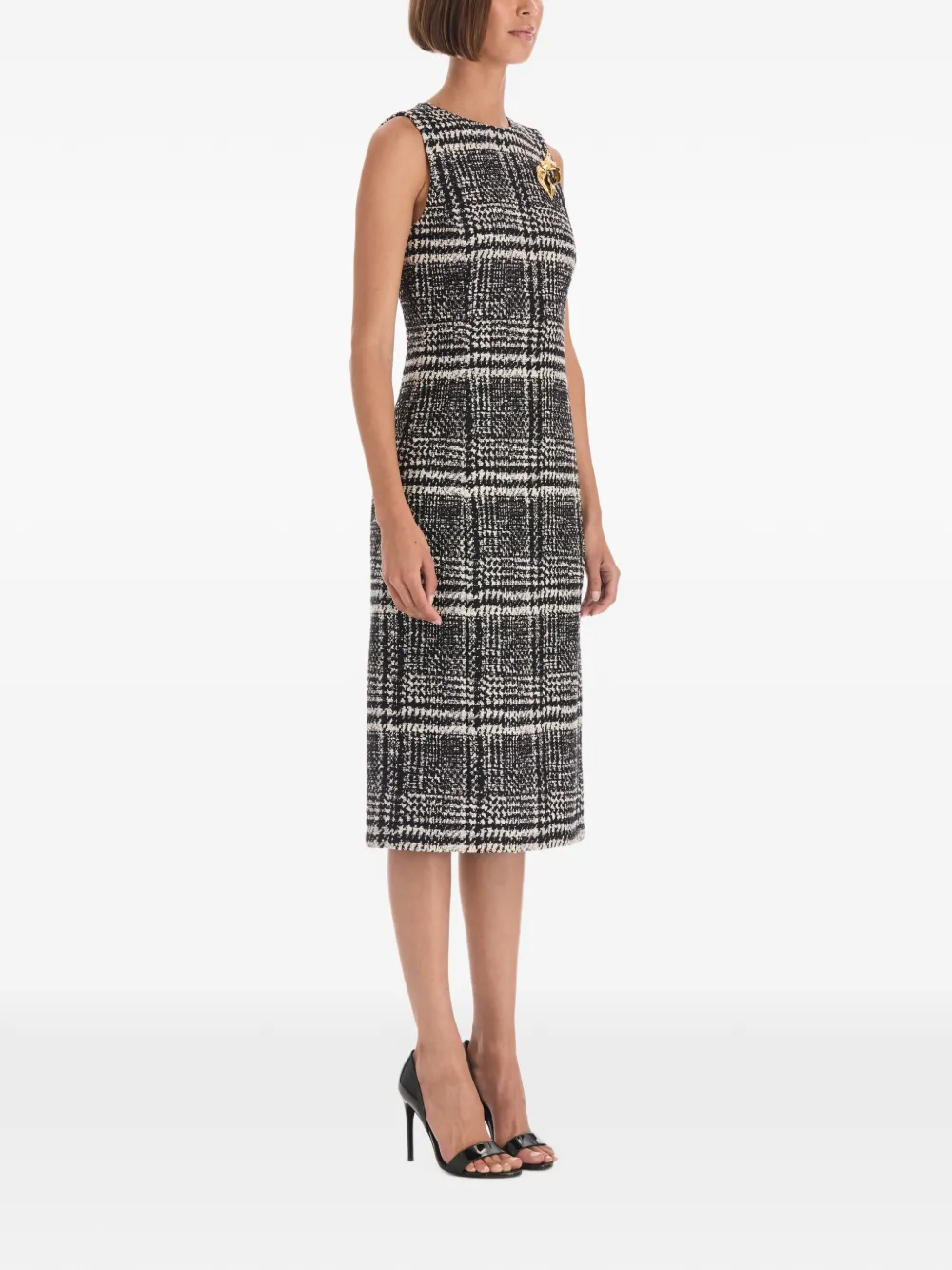 Oscar de la Renta glen-plaid boucle-tweed midi dress Zwart