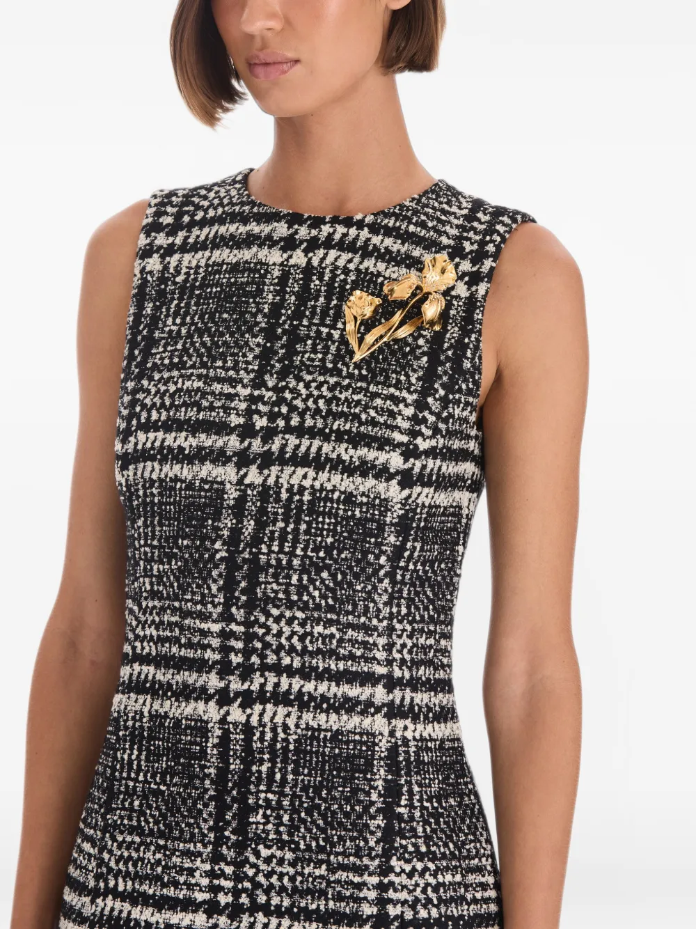 Oscar de la Renta glen-plaid boucle-tweed midi dress Zwart