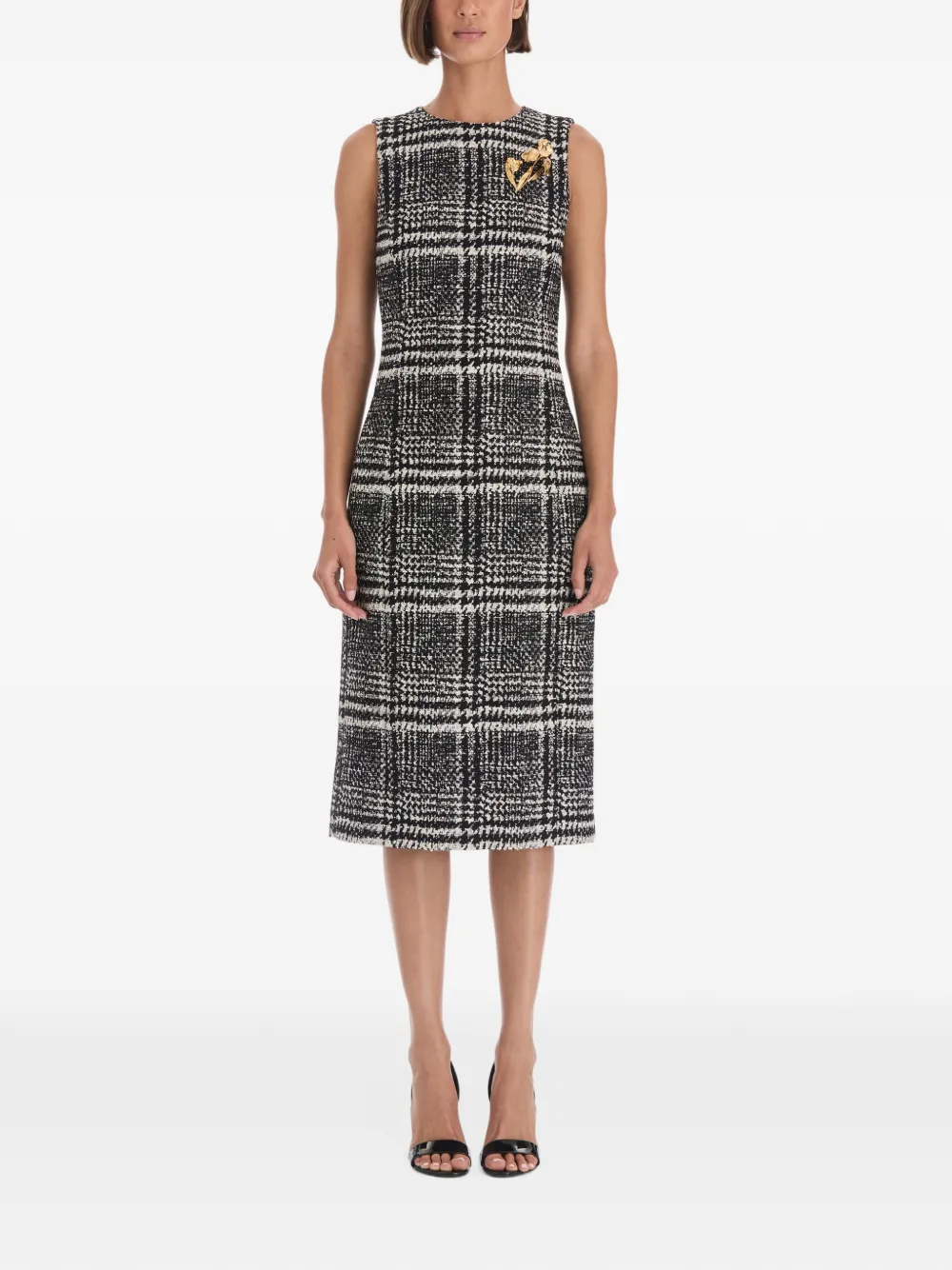 Oscar de la Renta glen-plaid boucle-tweed midi dress Zwart