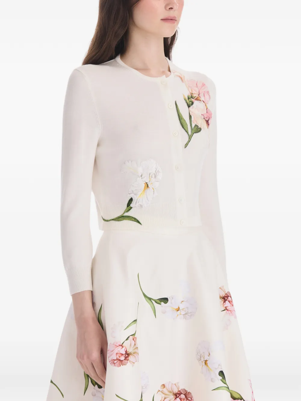 Oscar de la Renta floral-embroidered cardigan Roze