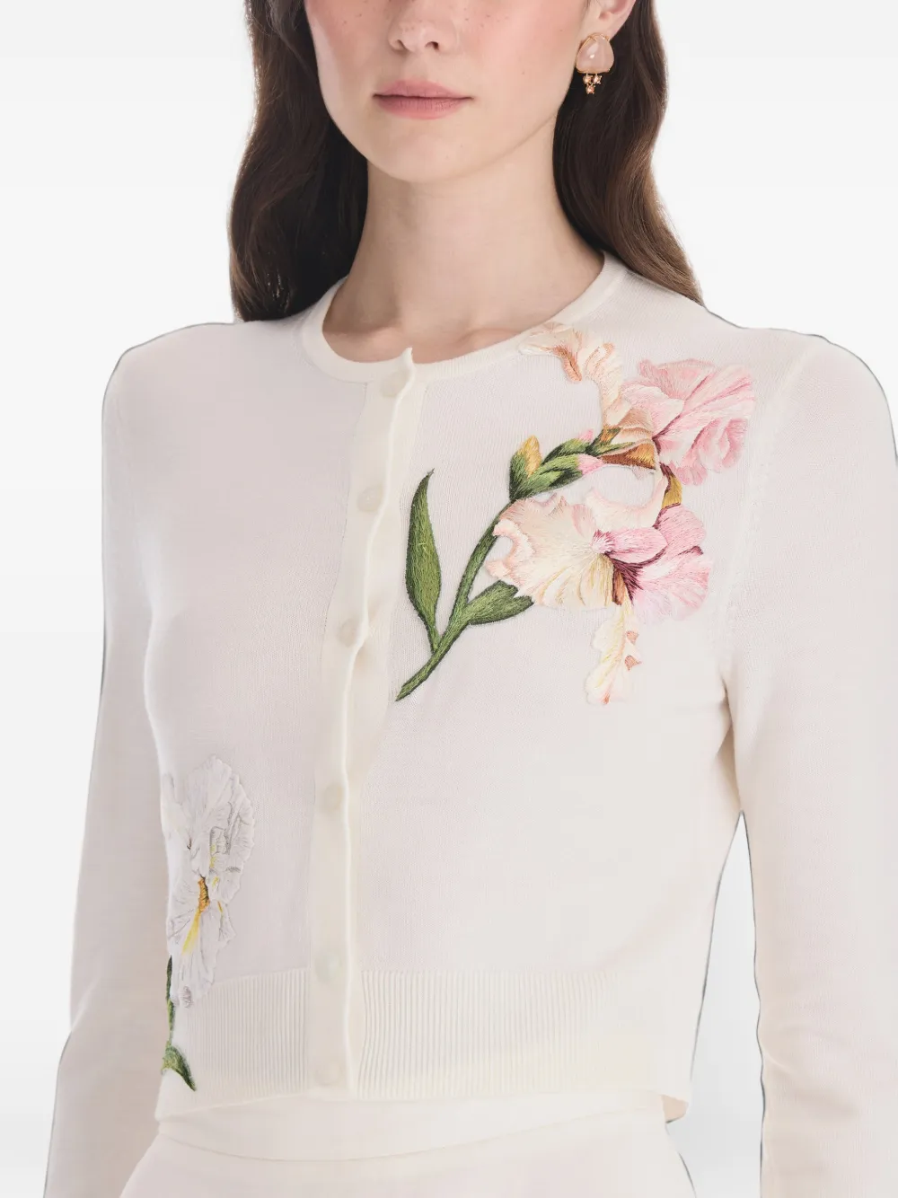 Oscar de la Renta floral-embroidered cardigan Roze