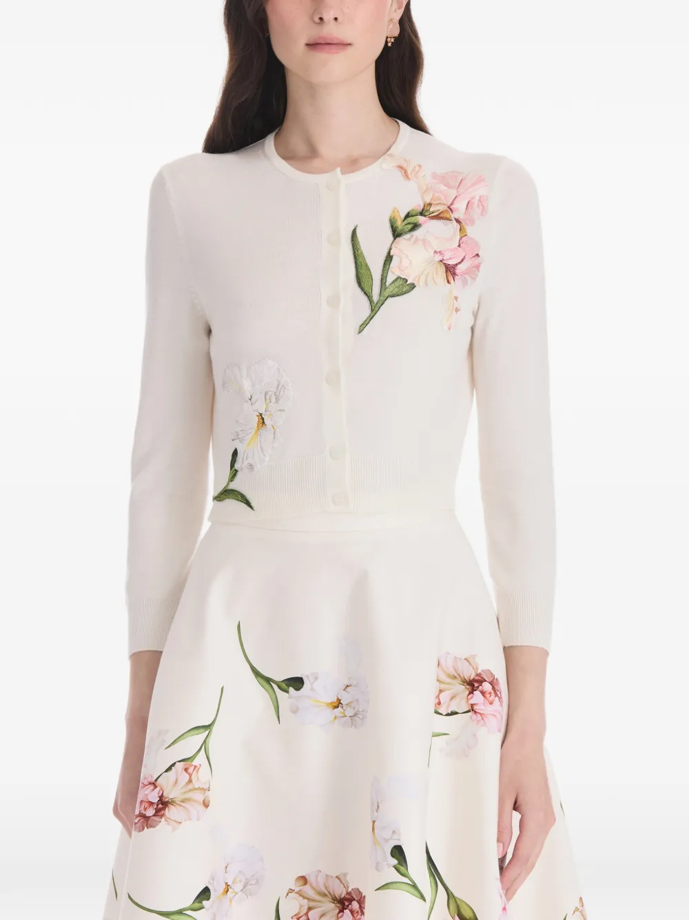 Oscar de la Renta floral-embroidered cardigan Roze