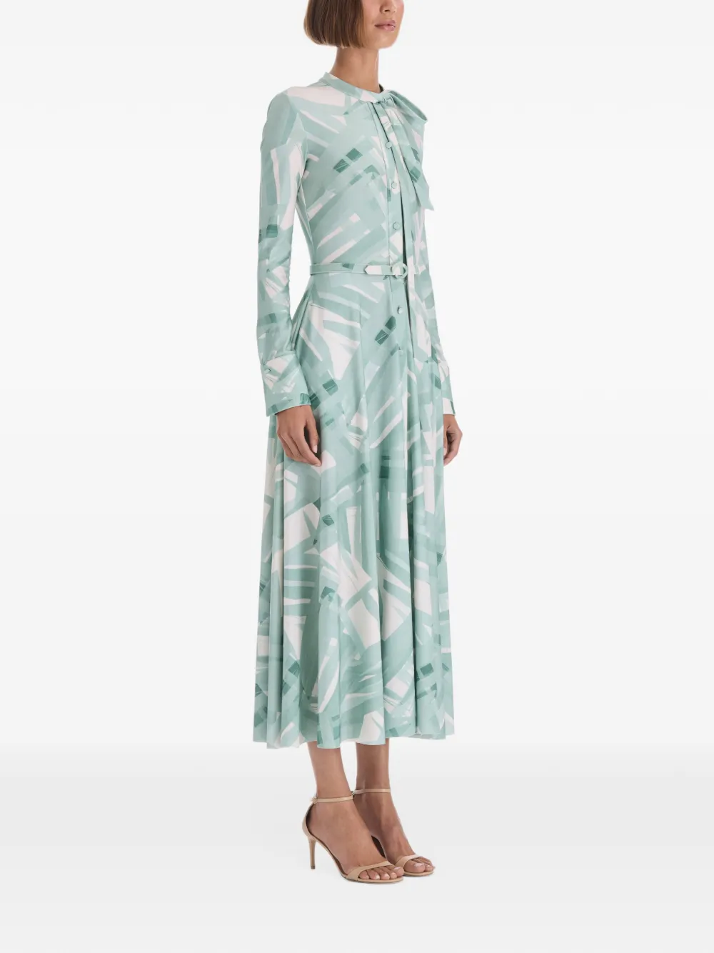 Oscar de la Renta belted abstract-print midi dress Groen