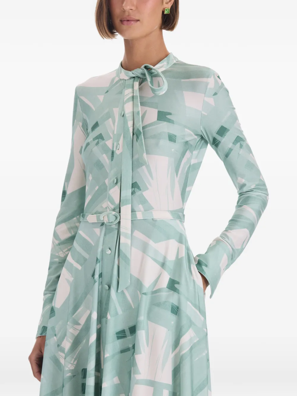 Oscar de la Renta belted abstract-print midi dress Groen