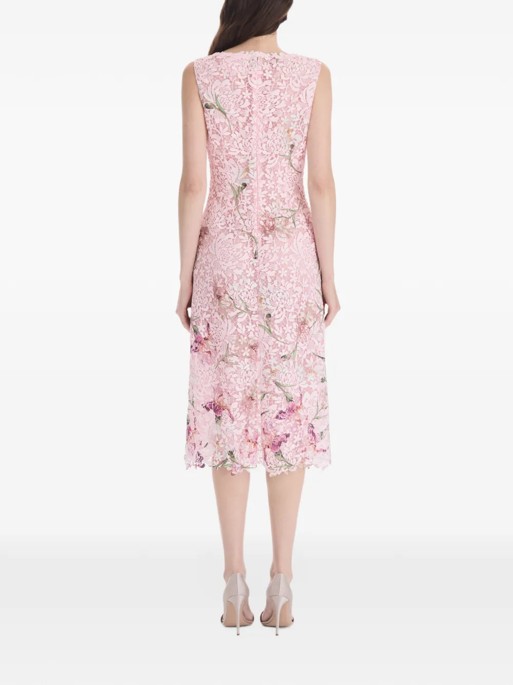 Oscar de la Renta Twee midi-jurken met bloemenkant Roze
