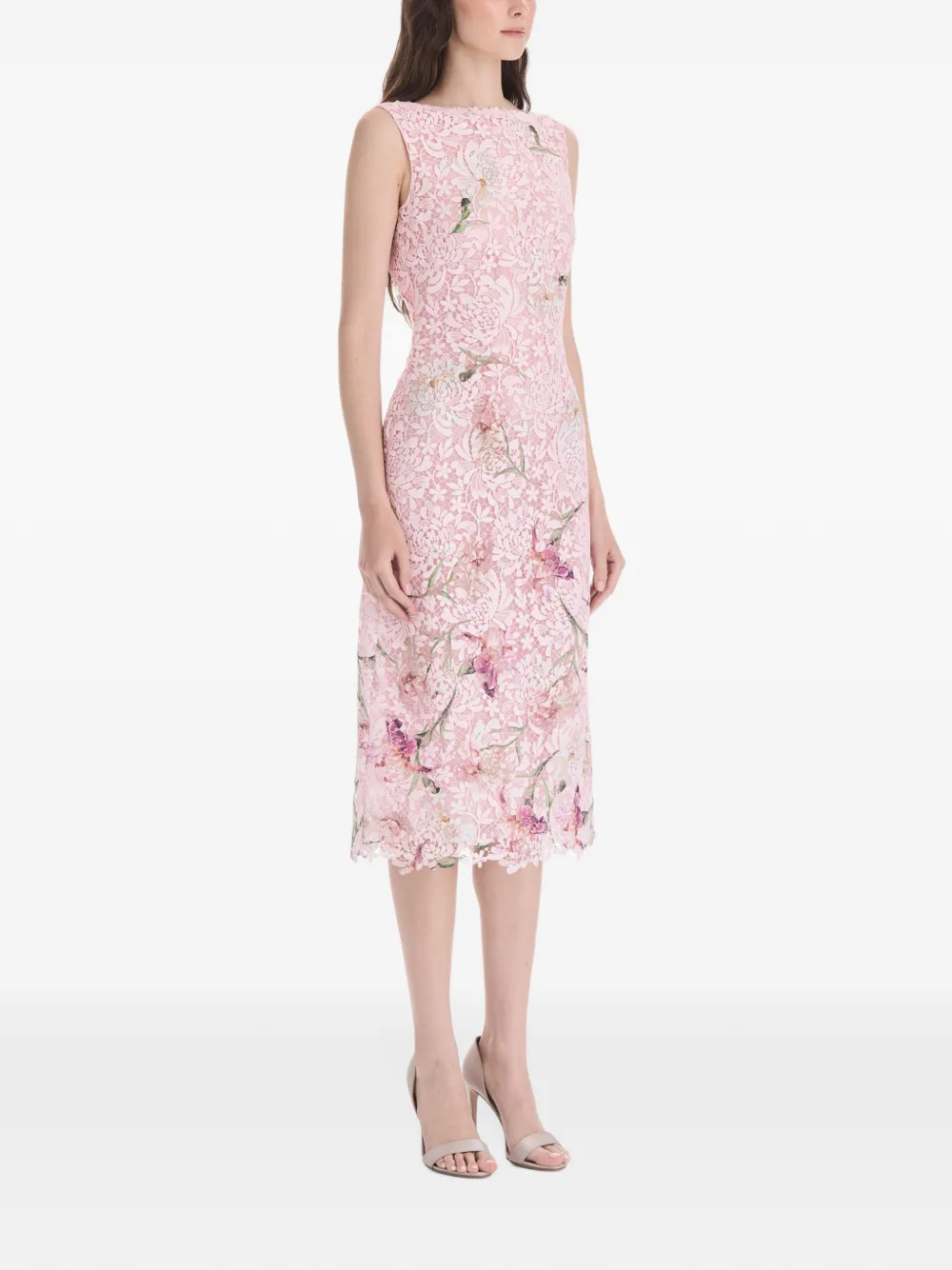 Oscar de la Renta Twee midi-jurken met bloemenkant Roze