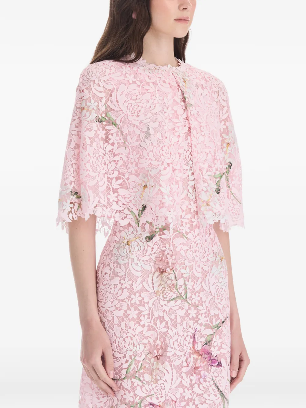 Oscar de la Renta Twee midi-jurken met bloemenkant Roze
