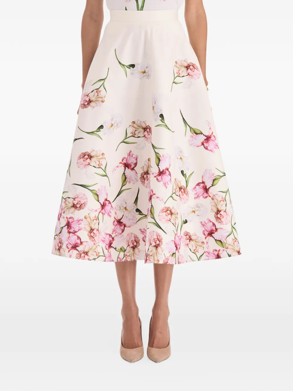 Oscar de la Renta iris-print A-line midi skirt Beige