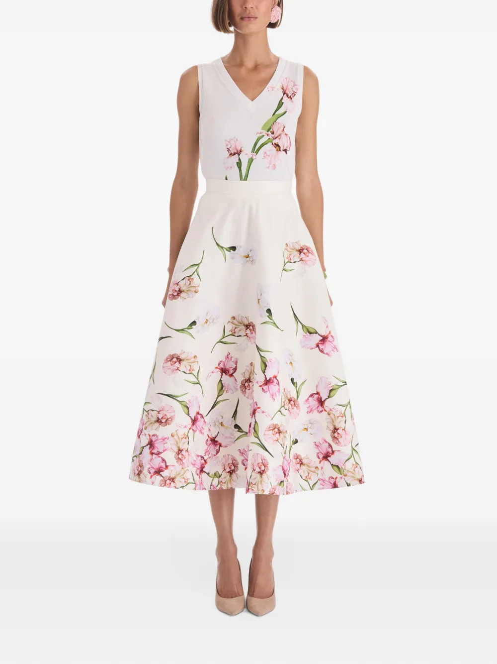 Oscar de la Renta iris-print A-line midi skirt Beige