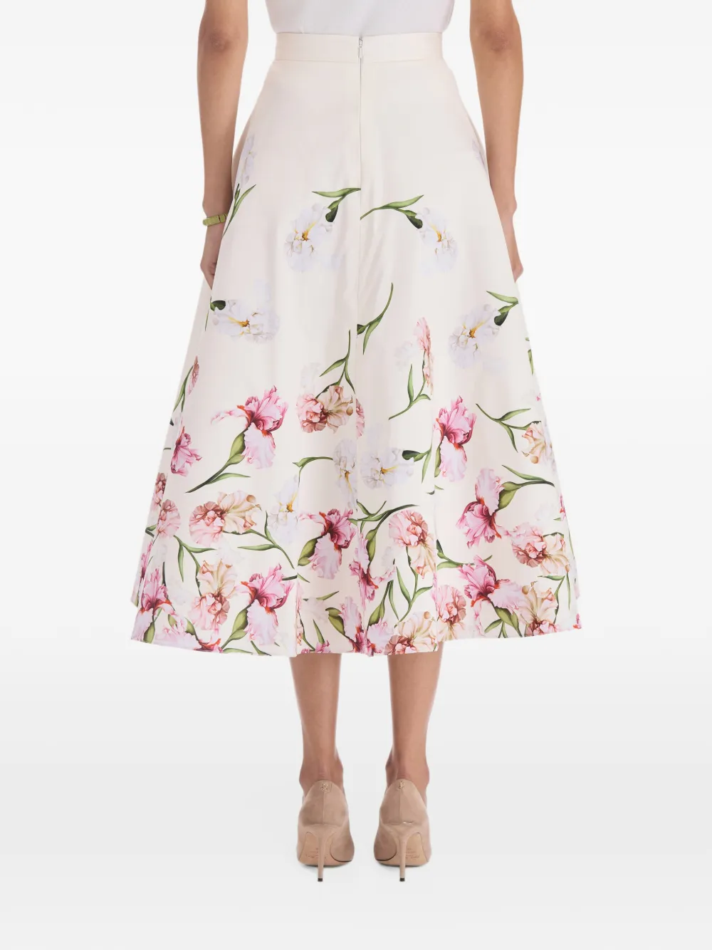 Oscar de la Renta iris-print A-line midi skirt Beige