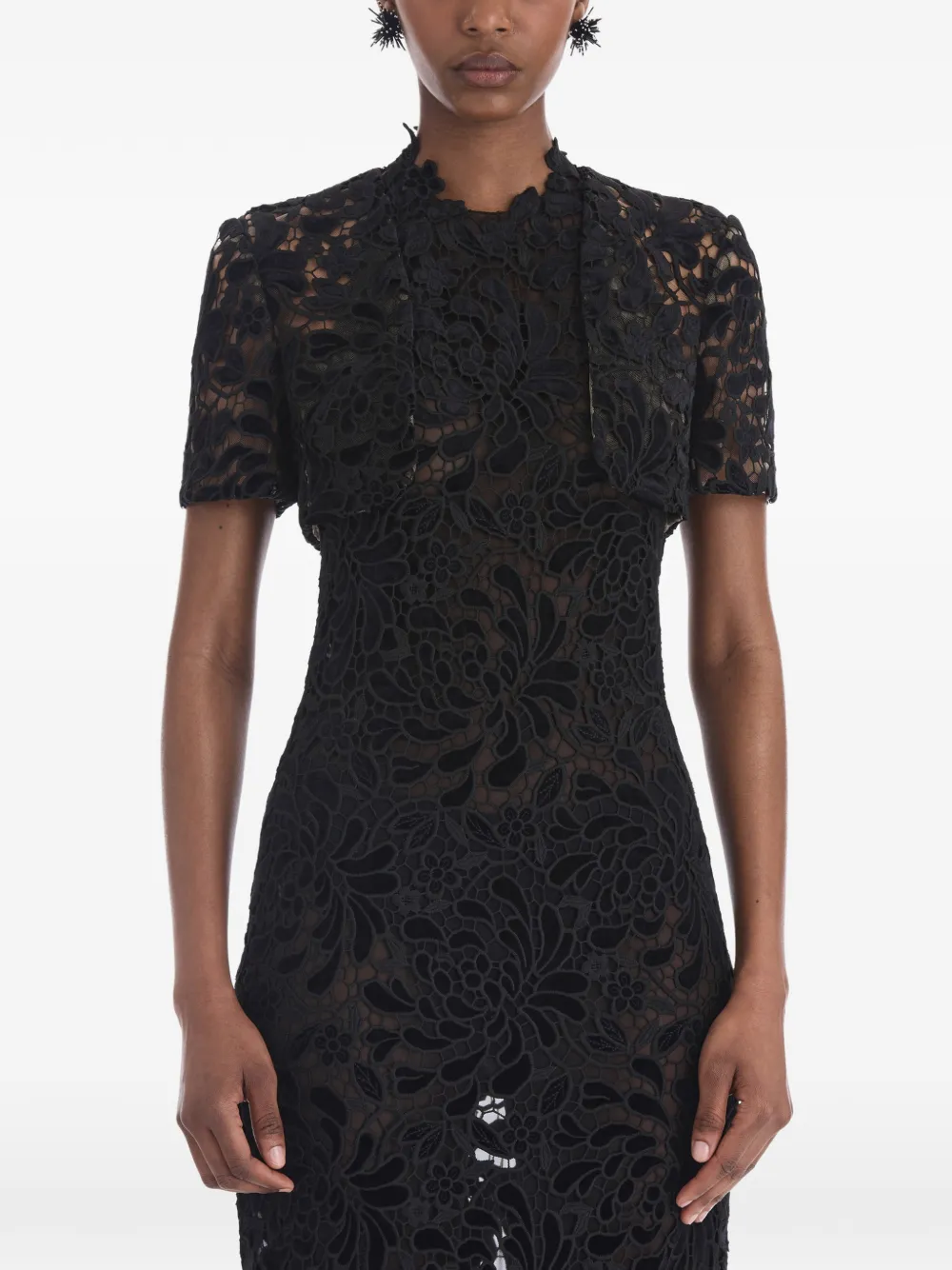 Oscar de la Renta lace short-sleeve jacket Zwart