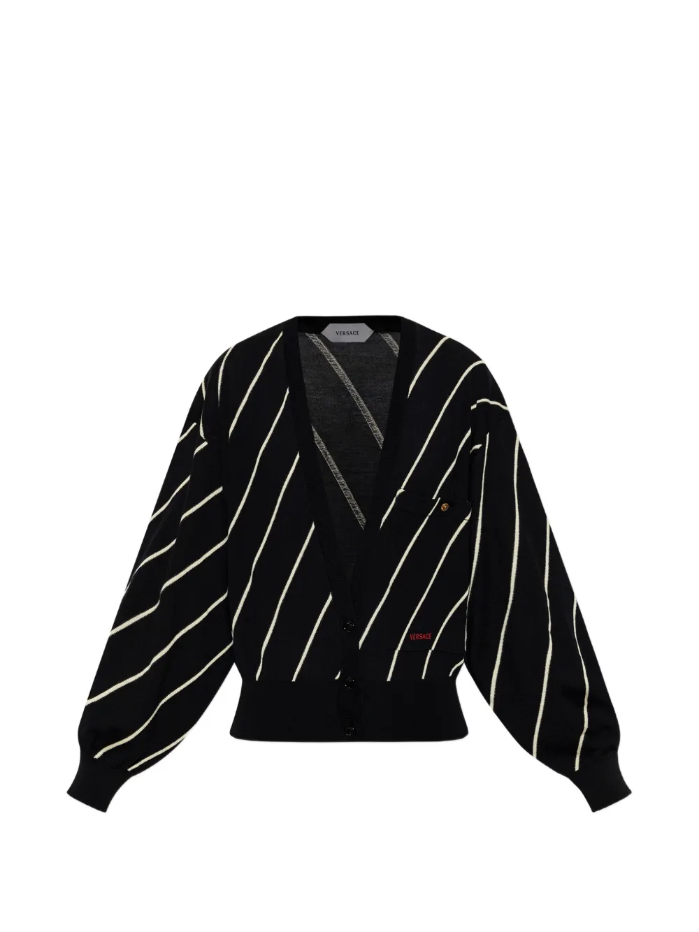 Versace diagonal-stripe embroidered-logo cardigan - Black