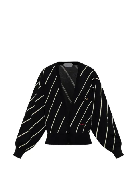 Versace diagonal-stripe embroidered-logo cardigan