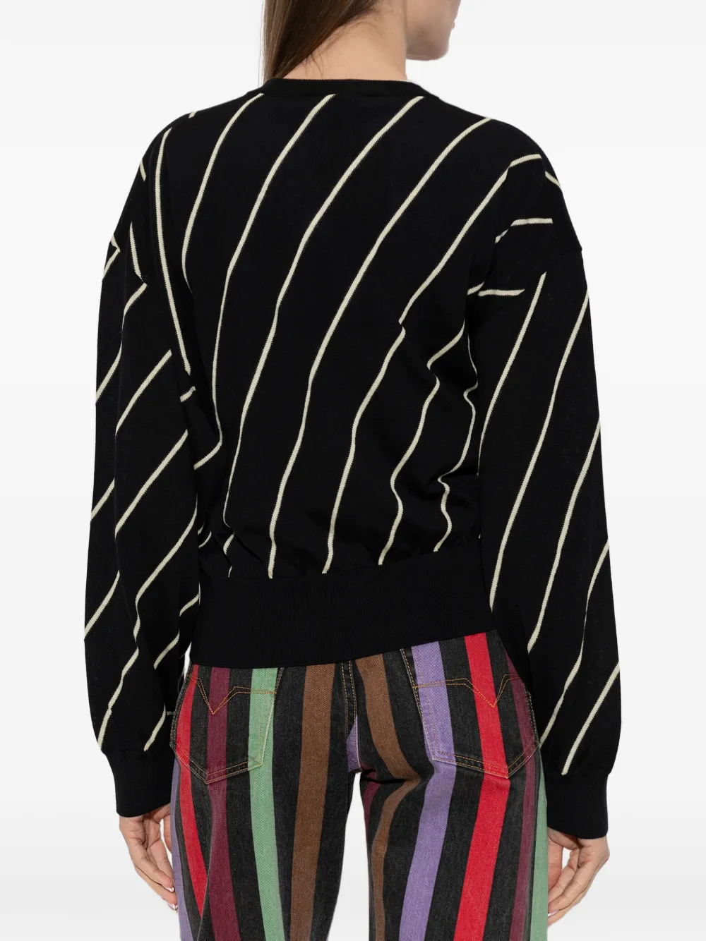 Versace diagonal-stripe embroidered-logo cardigan Zwart