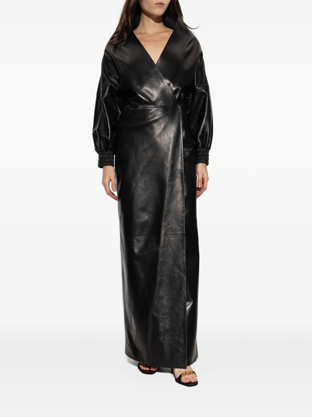 Balenciaga wrap-style leather maxi dress Zwart