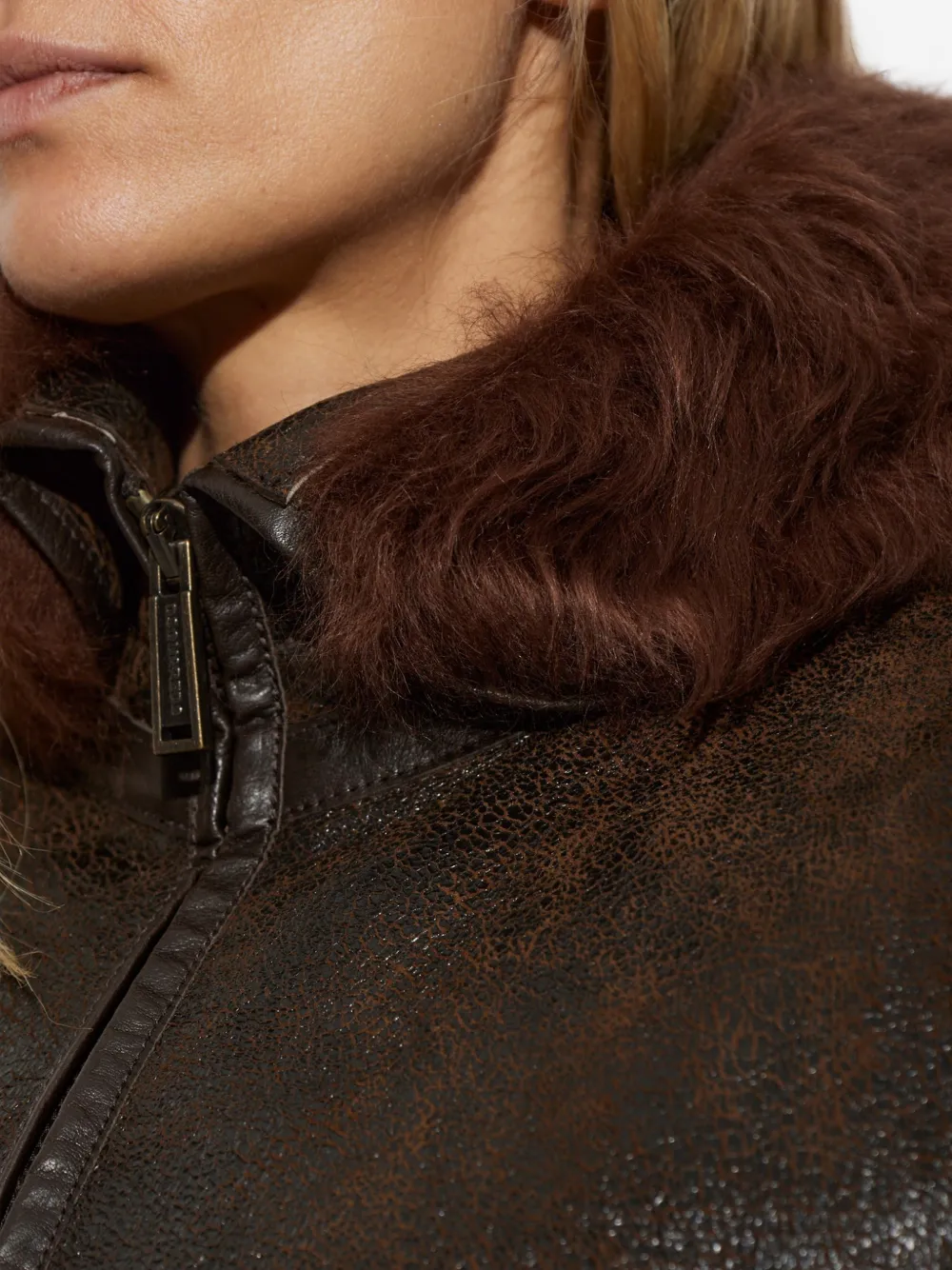 DSQUARED2 shearling-trim leather jacket Bruin