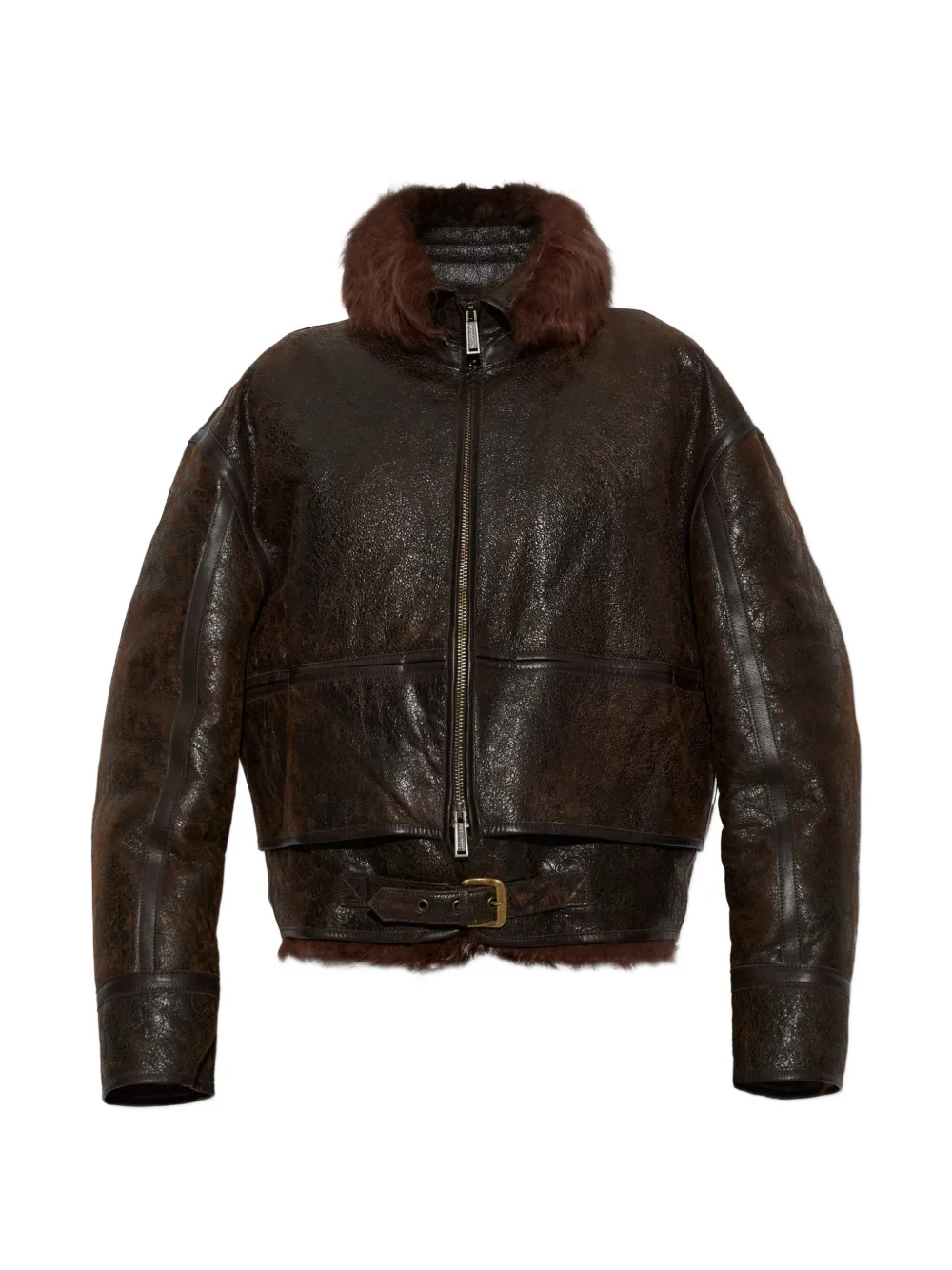 DSQUARED2 shearling-trim leather jacket - Braun
