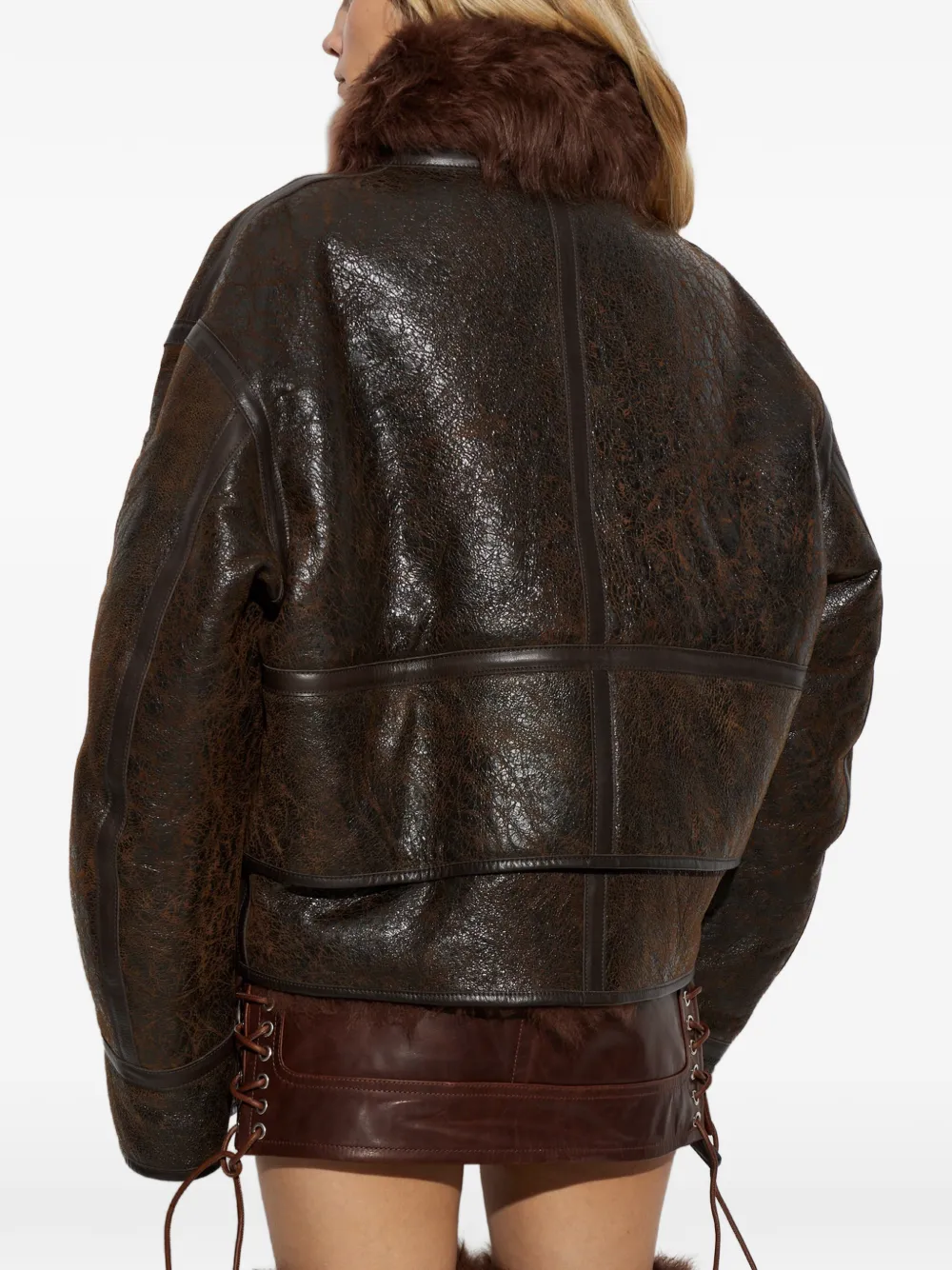 DSQUARED2 shearling-trim leather jacket Bruin