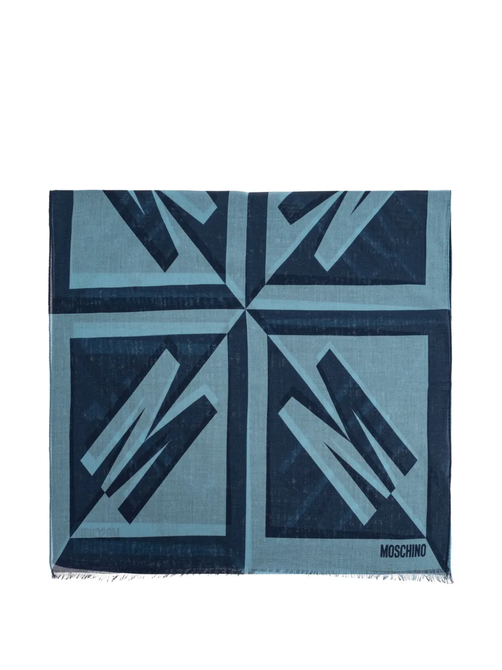 Moschino logo-print frayed scarf - Blau