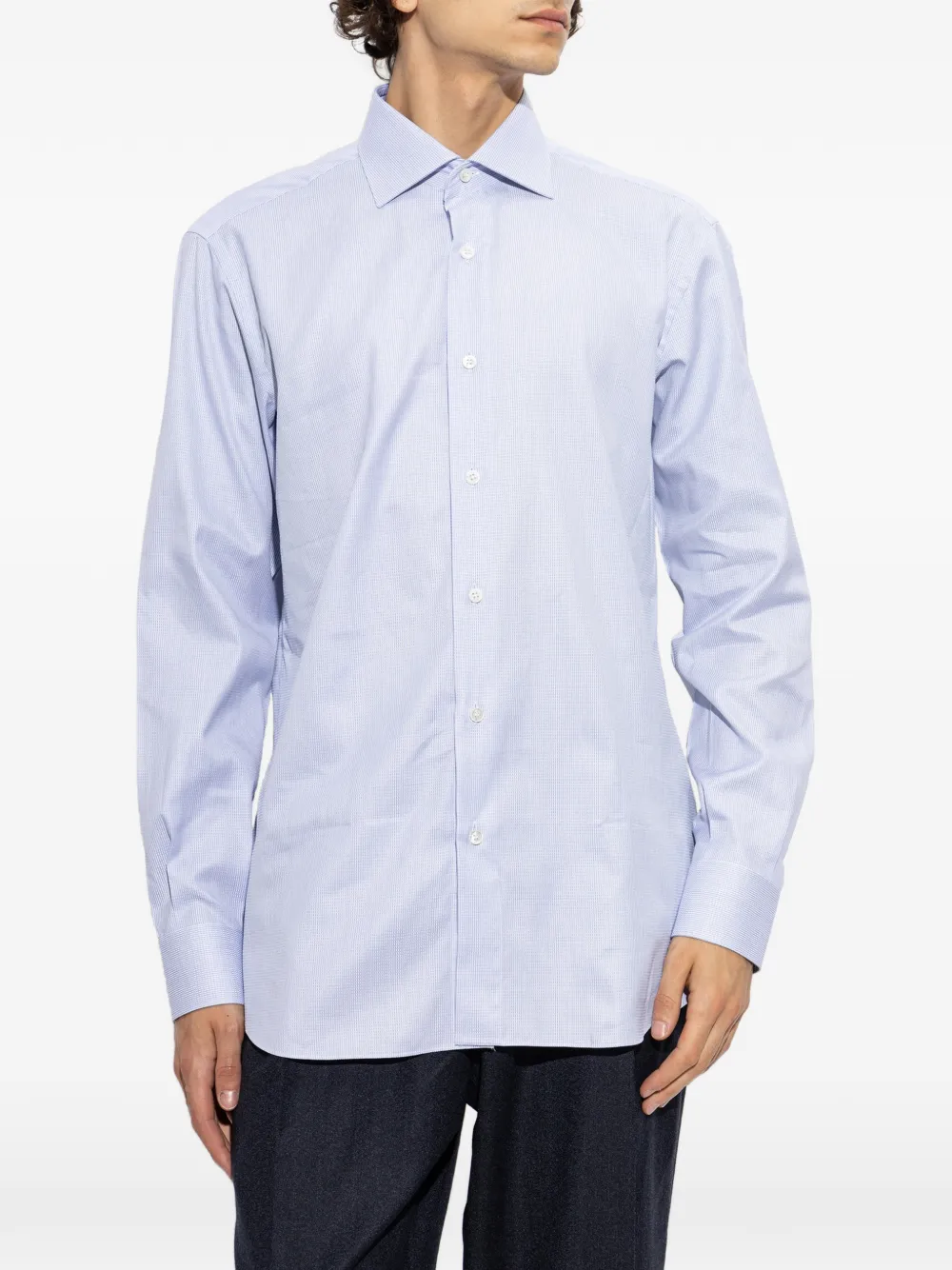 Brioni micro-check shirt Blauw