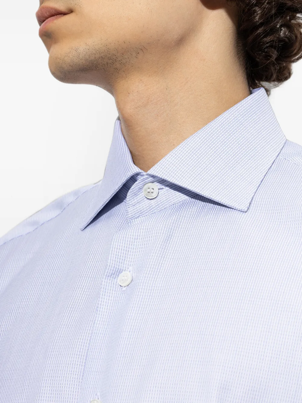 Brioni micro-check shirt Blauw