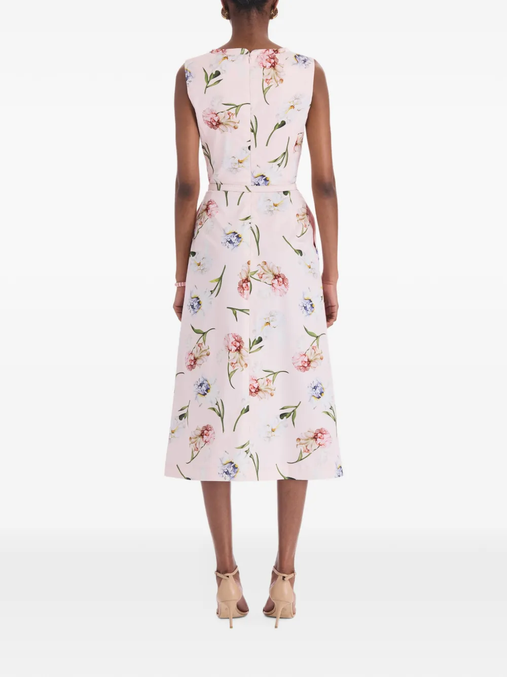 Oscar de la Renta floral-print belted midi dress Roze