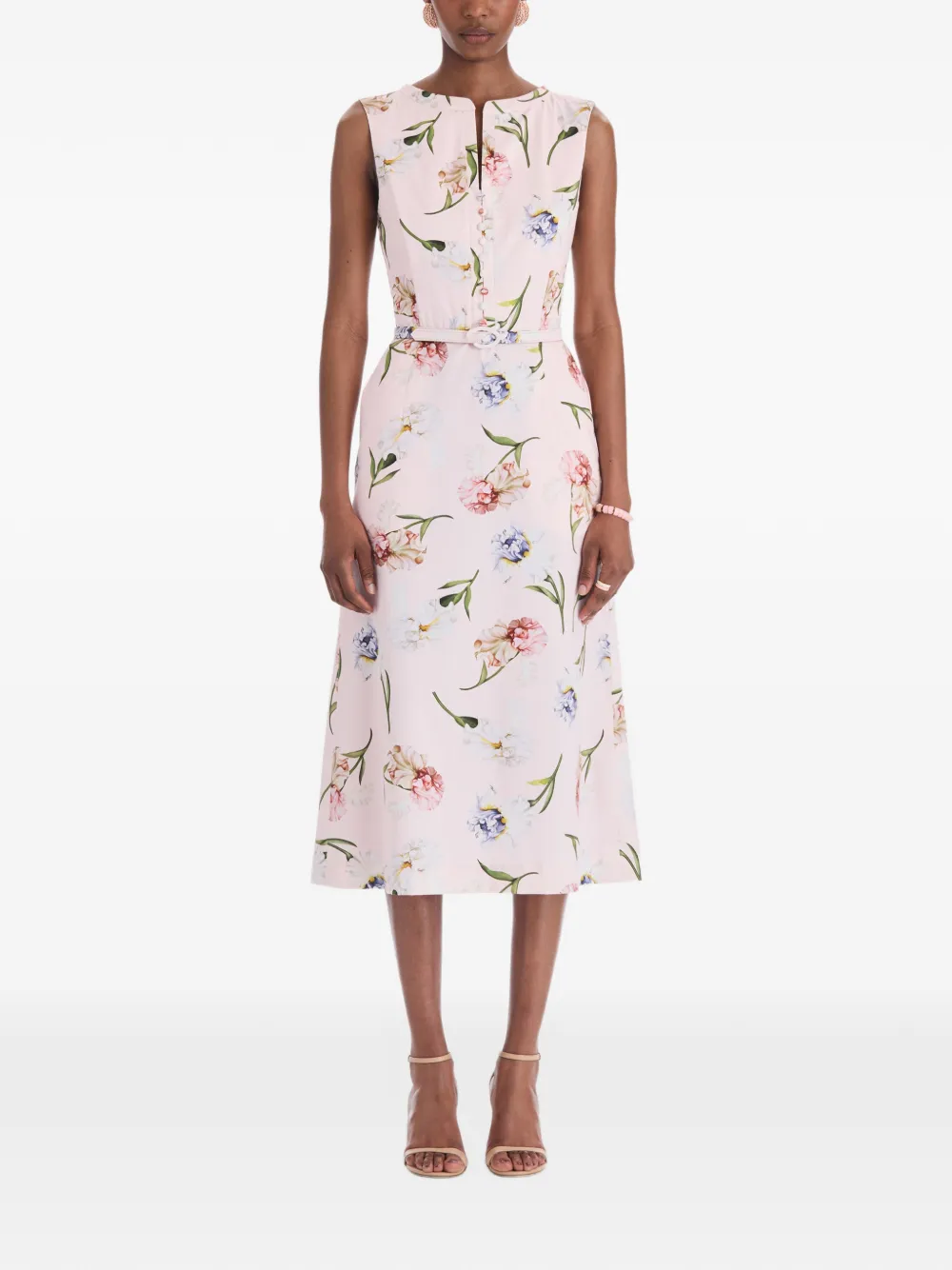 Oscar de la Renta floral-print belted midi dress Roze