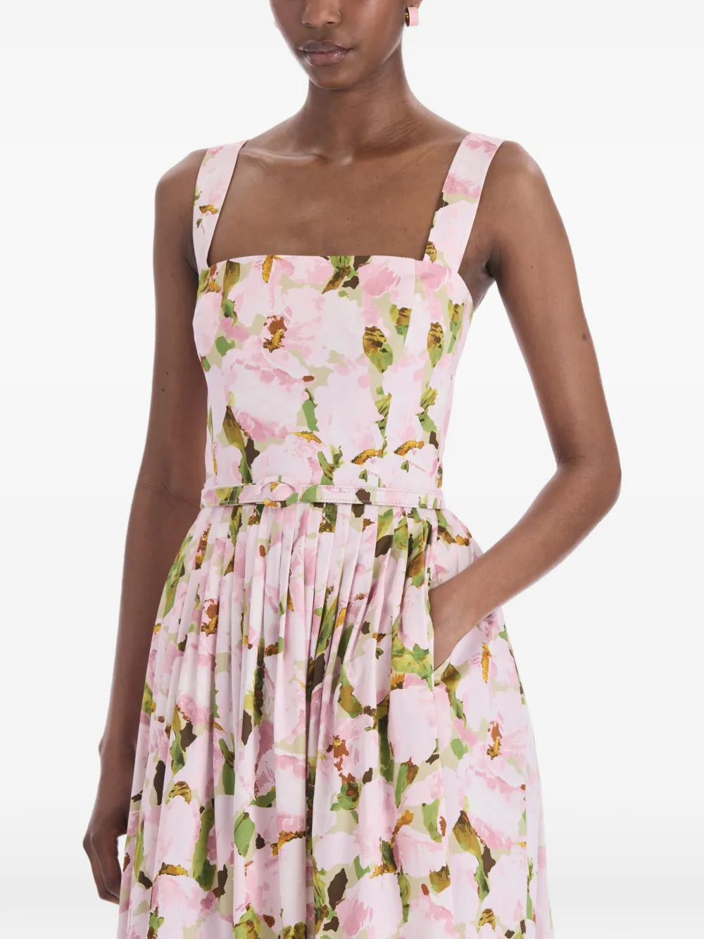 Oscar de la Renta Watercolor Iris-print belted dress Roze