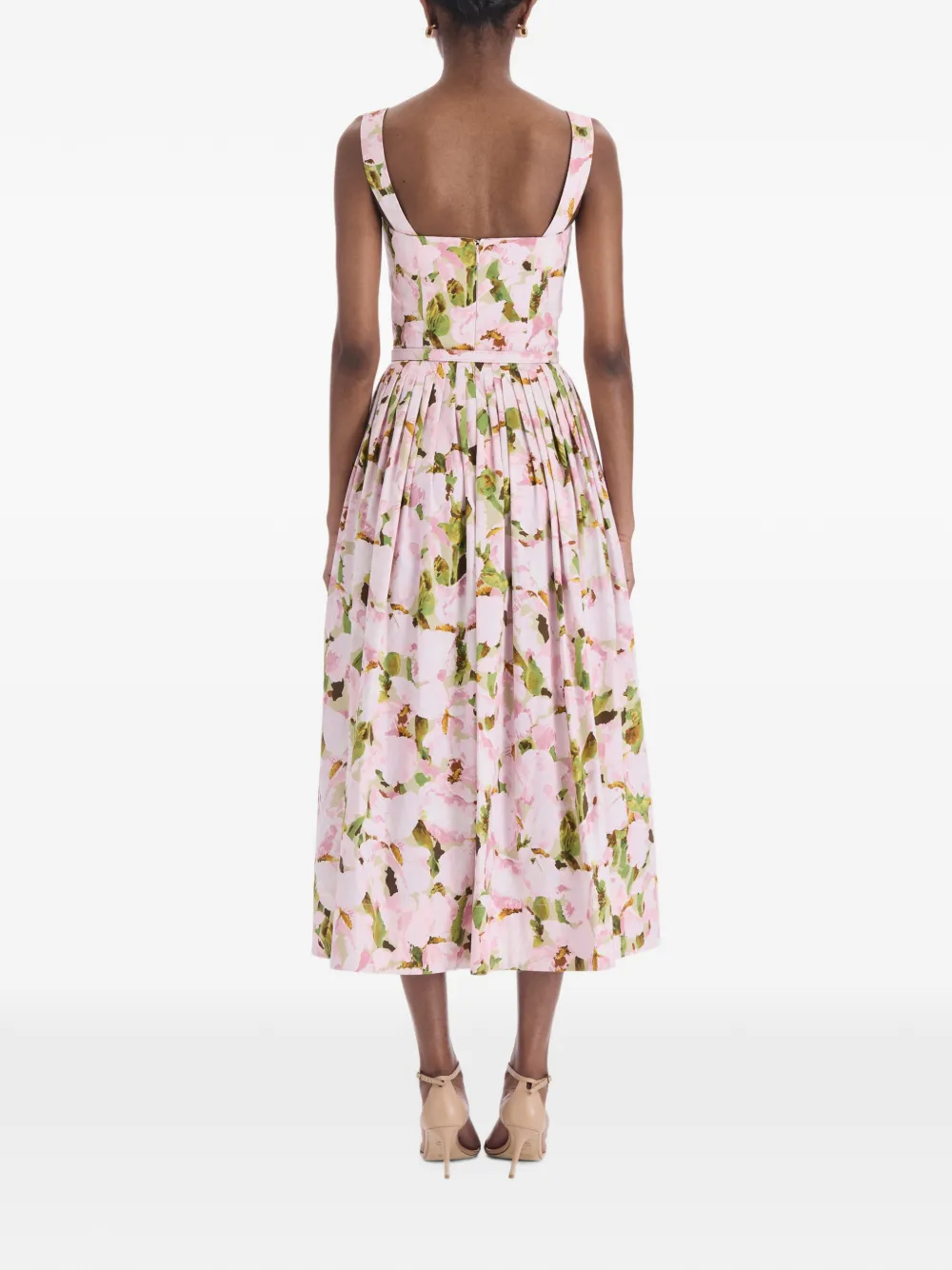 Oscar de la Renta Watercolor Iris-print belted dress Roze