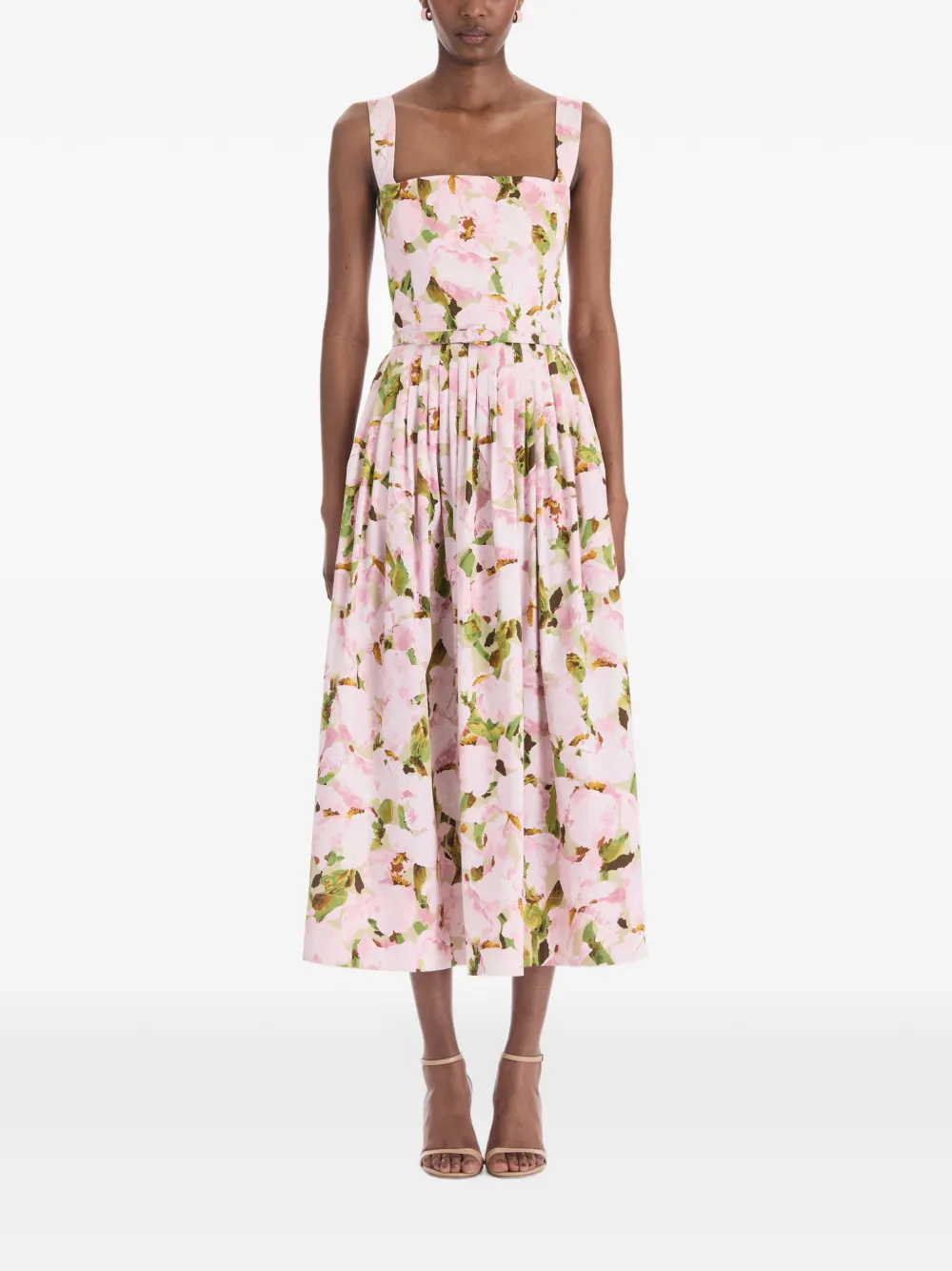 Oscar de la Renta Watercolor Iris-print belted dress Roze