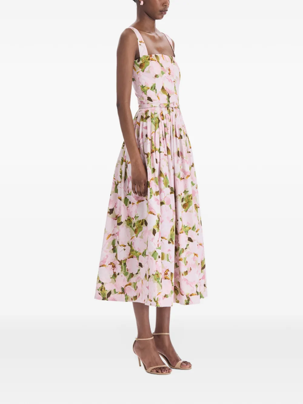 Oscar de la Renta Watercolor Iris-print belted dress Roze