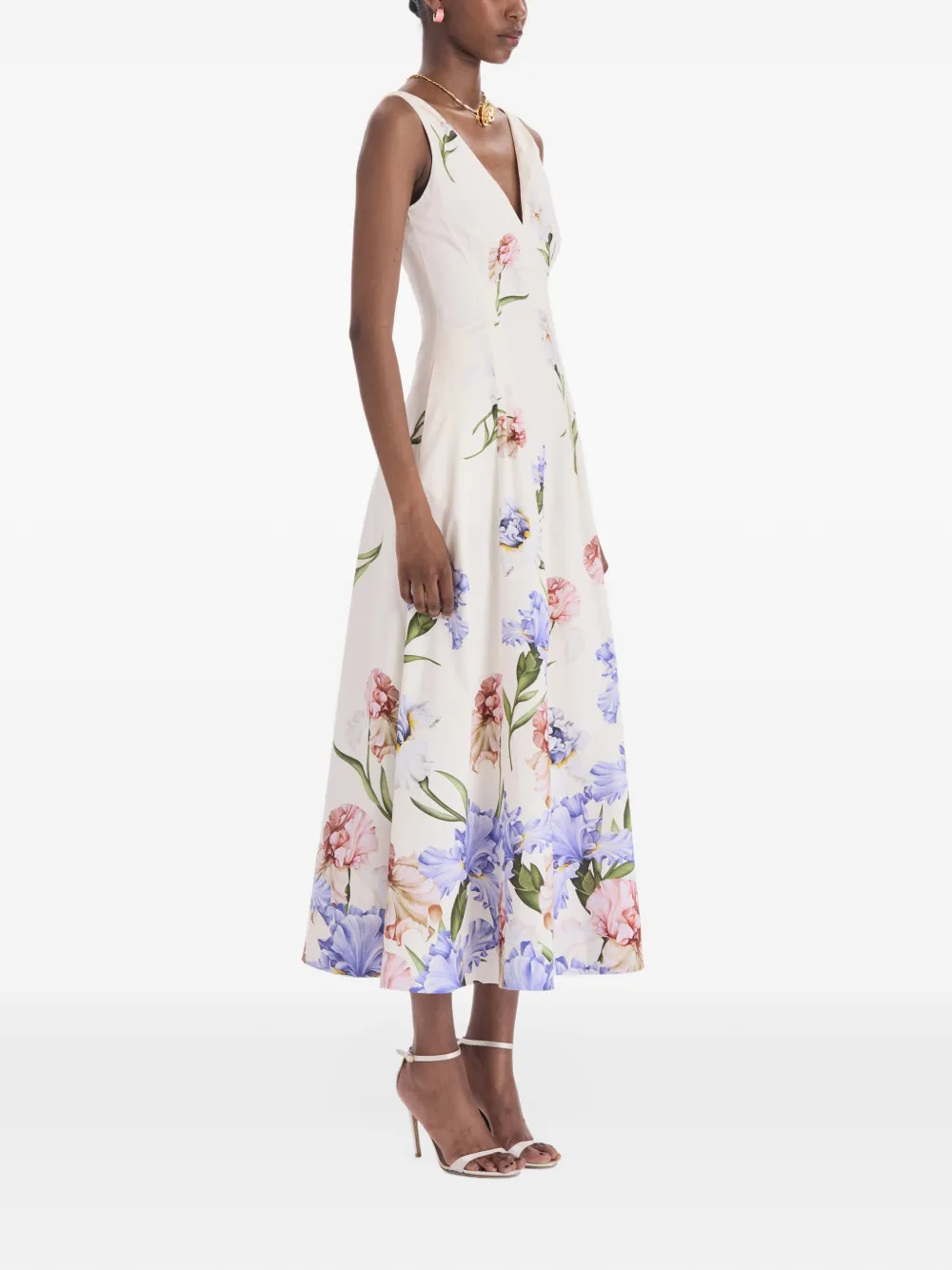 Oscar de la Renta iris-print midi dress Beige
